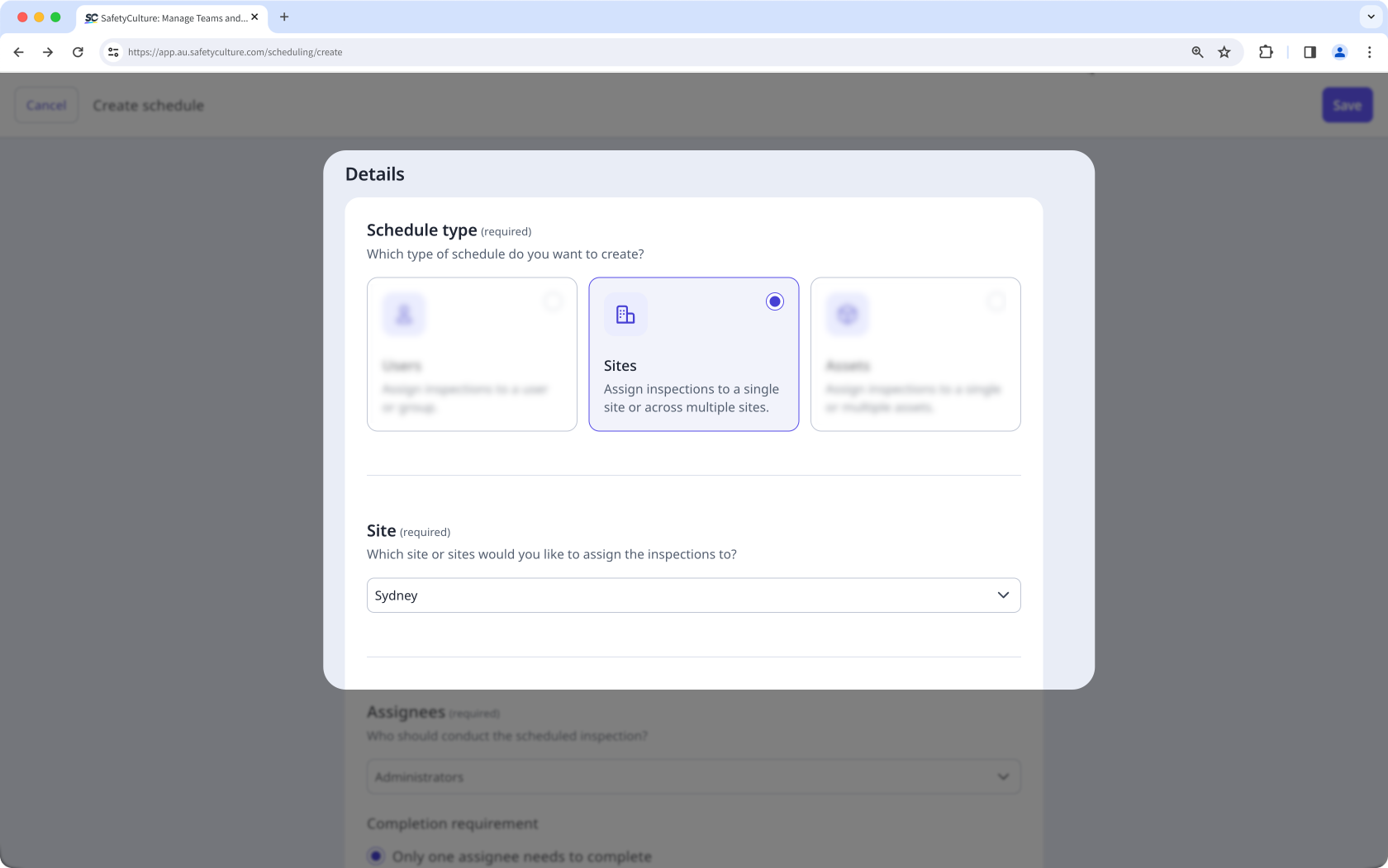 Site as a schedule type in the new Schedules experience on the web app.