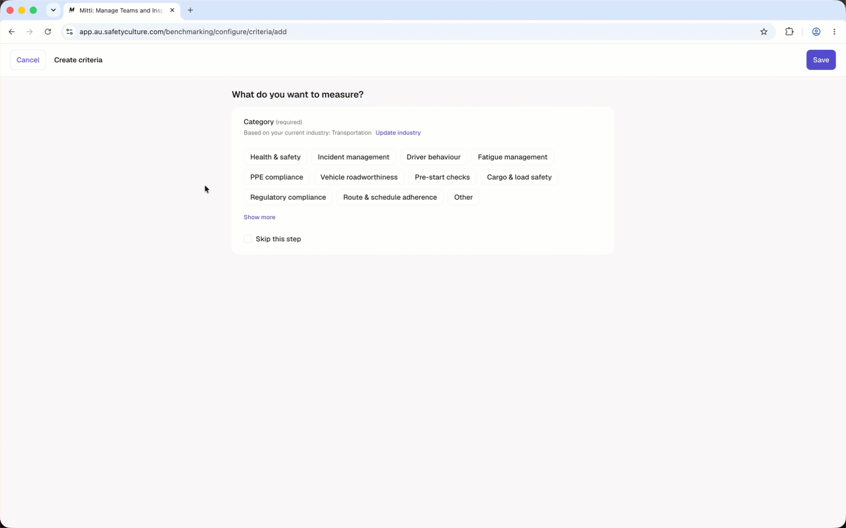 Configure details to create a new criterion.