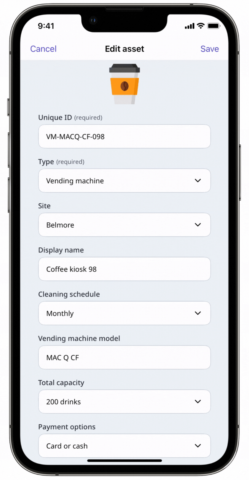 Mithilfe der Web-App ein Asset von einem Standort entfernen.