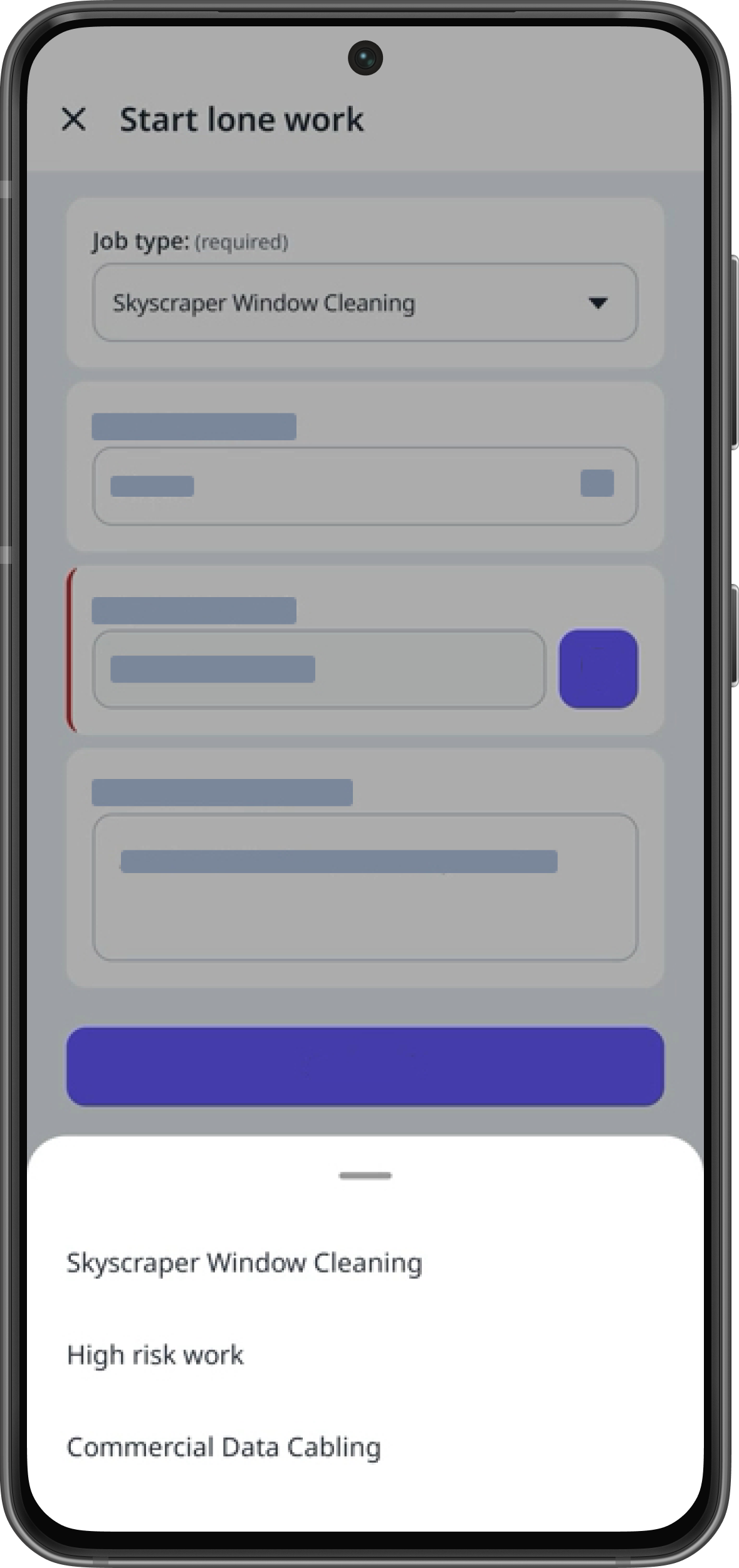 Select a job type in Lone Worker via the mobile app