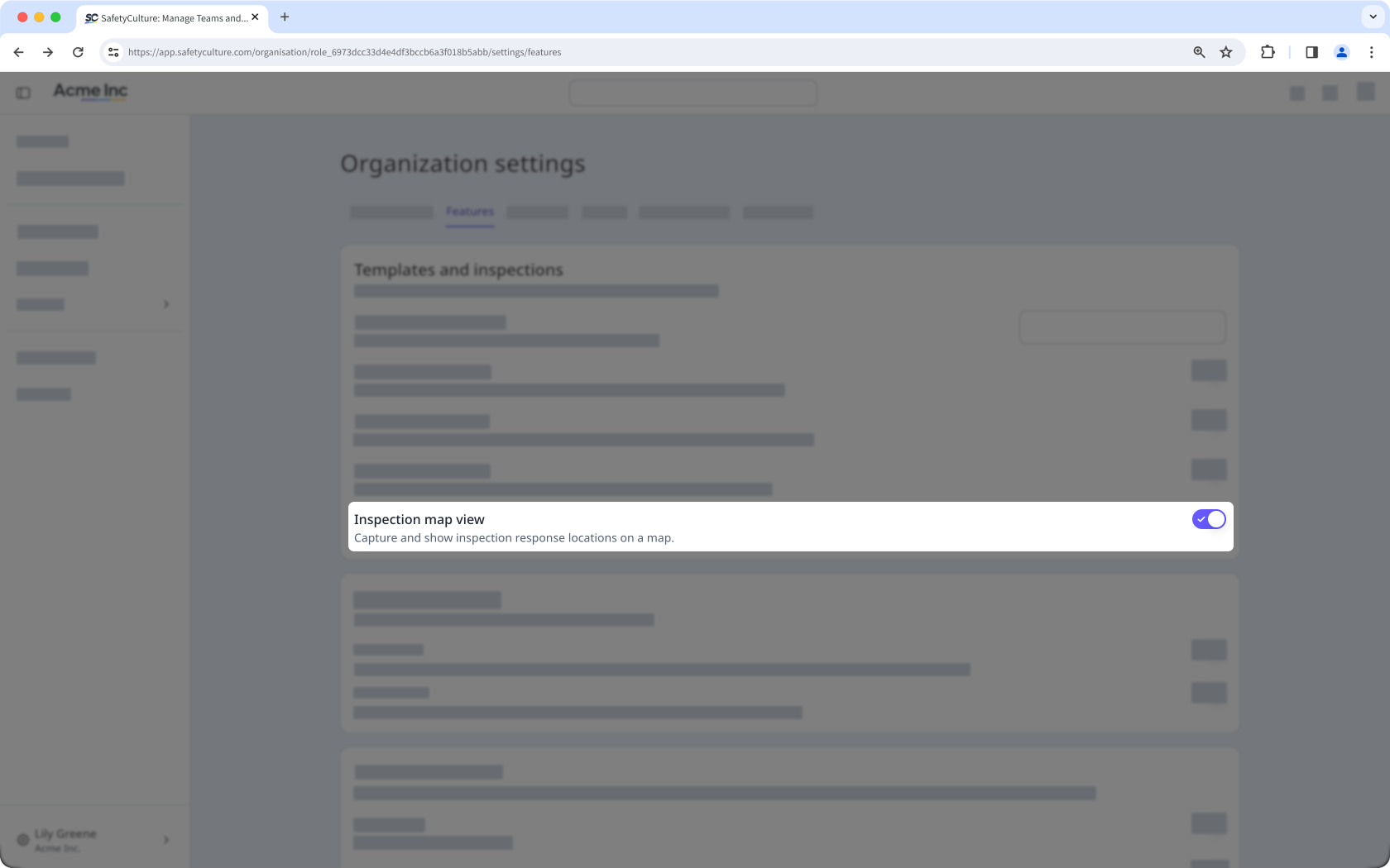 The Inspection map view setting on the Organization settings page.