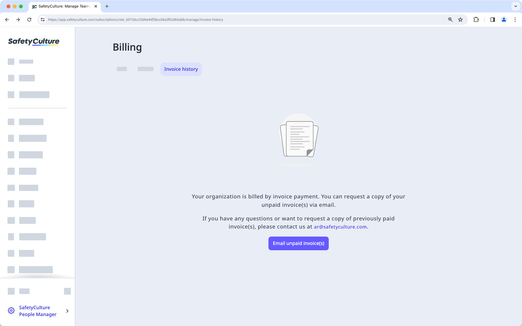 Demander une facture impayée via l'application Web.