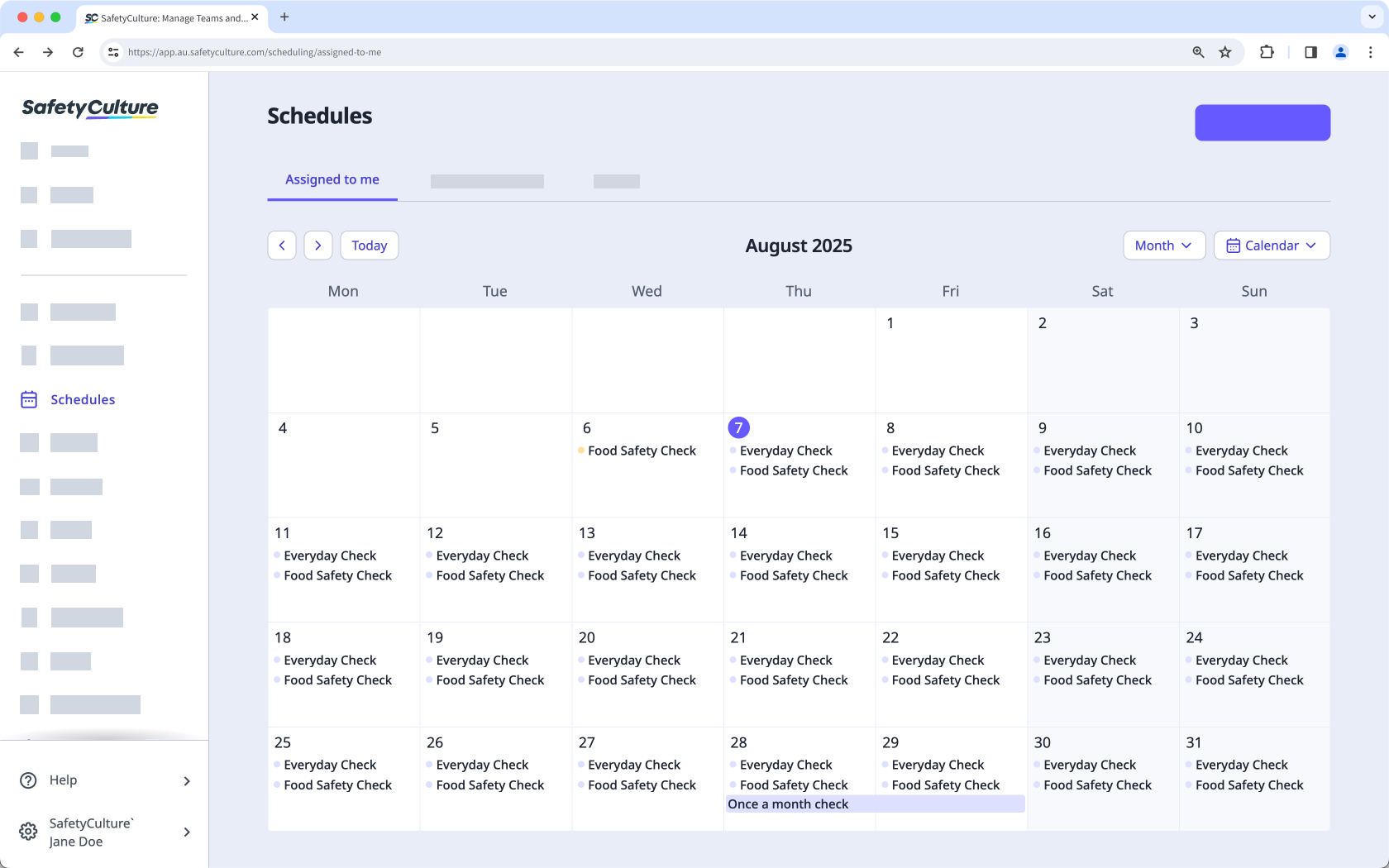 Una vista de calendario de los programas asignados a través de la aplicación web.