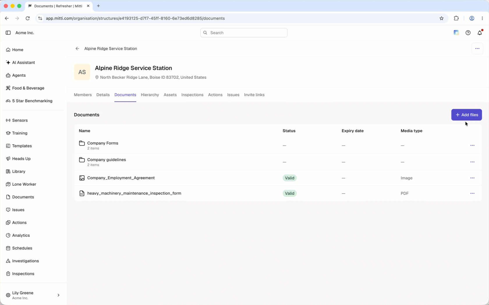 Click Add files and check the box next to the file to link it to a site.
