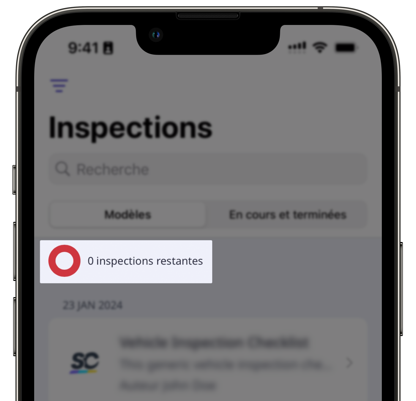 Le compteur du nombre d'inspections restantes pour un utilisateur avec une licence invité ou Lite sur l'application portable.