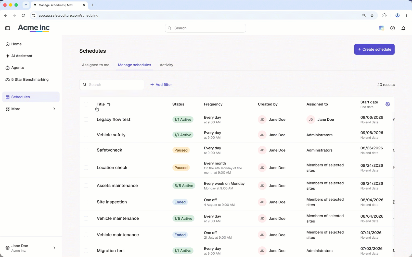 Click End to end multiple schedules at once.
