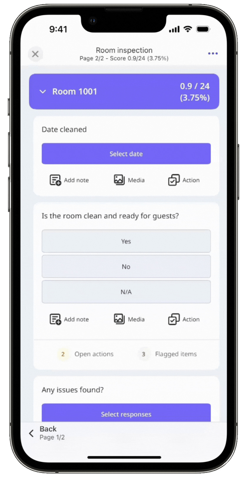 View open actions related to an inspection question via the mobile app.