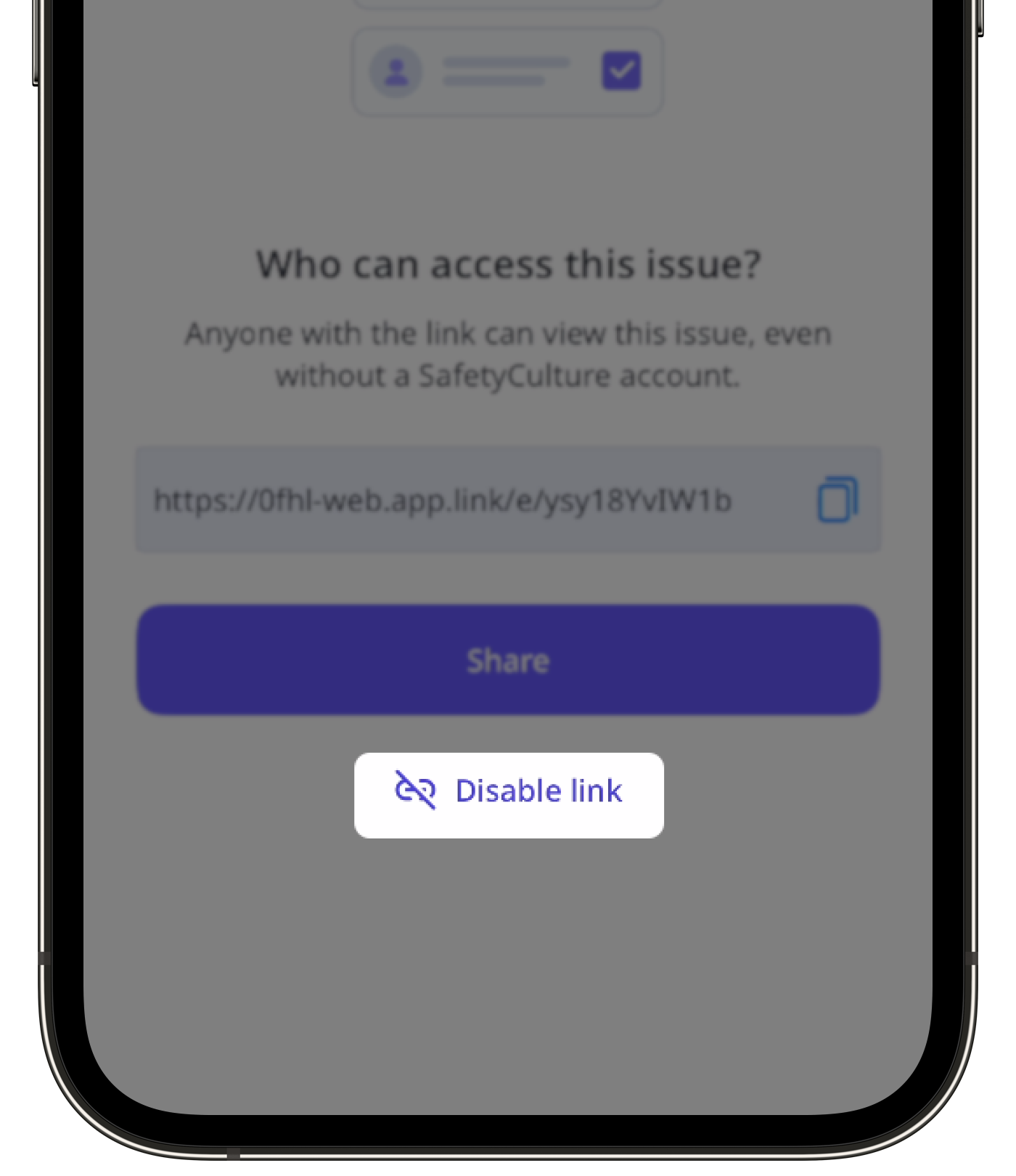 Disable an issue public link in the new issues profile via the web app.