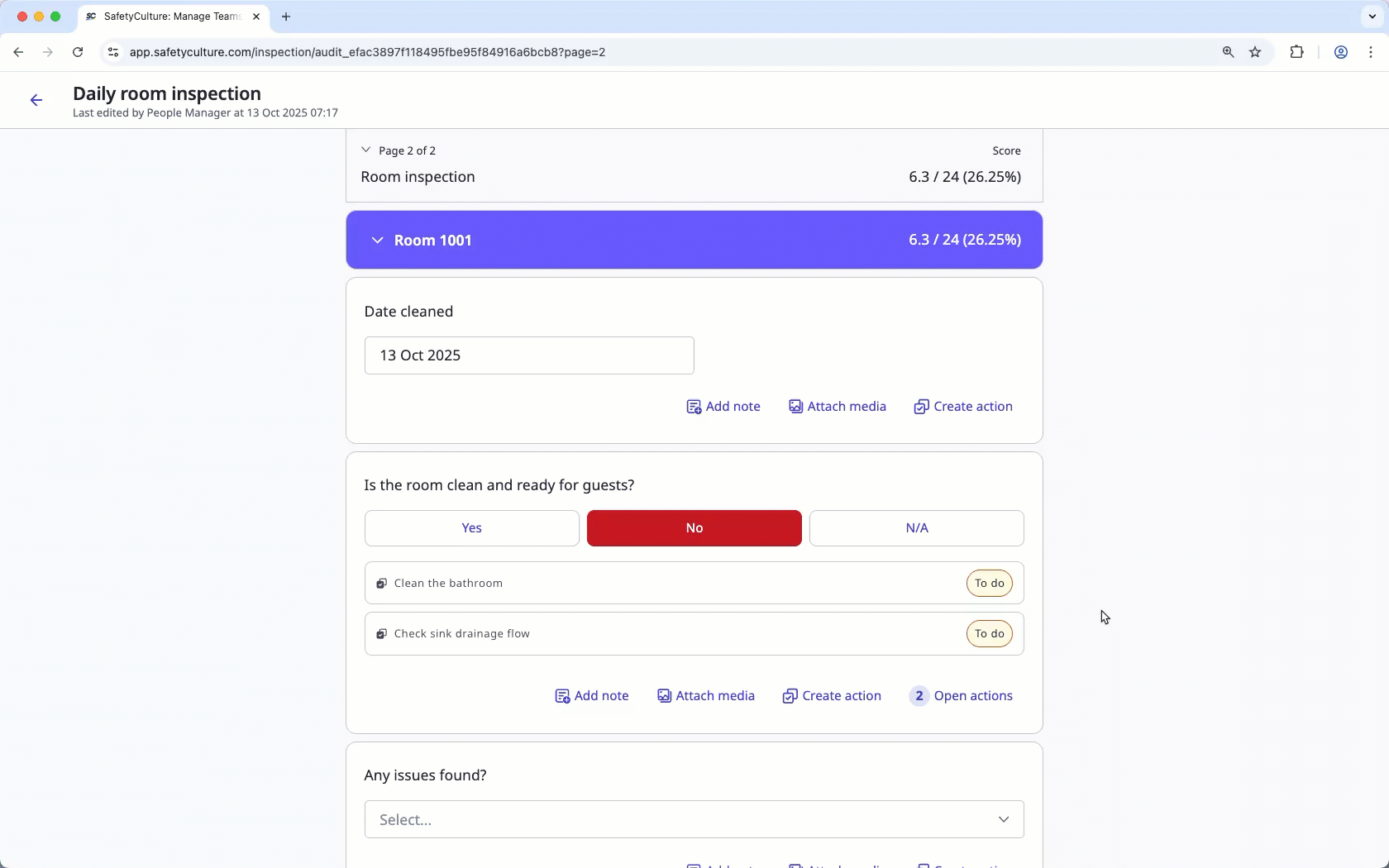 Unlink actions from inspections via the web app.