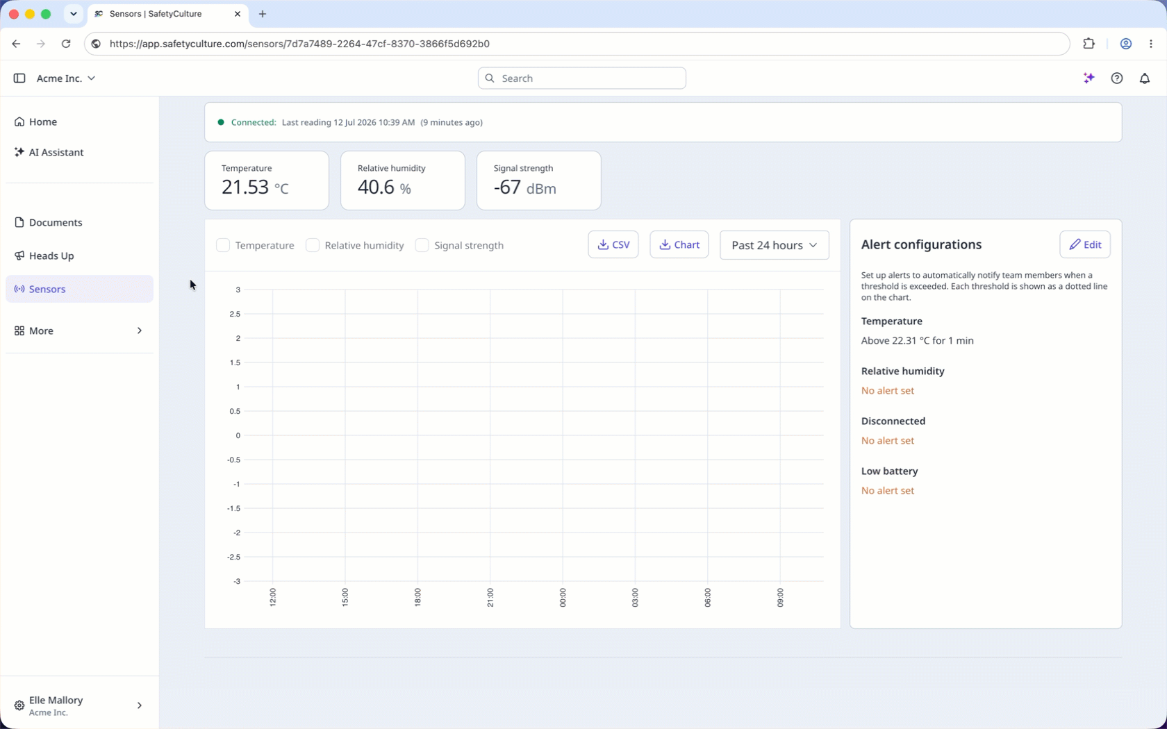 Configuring the data to be displayed for a sensor's readings via the web app.