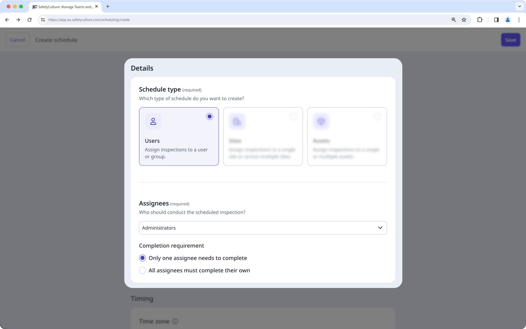 User as the schedule type in the new Schedules experience on the web app.