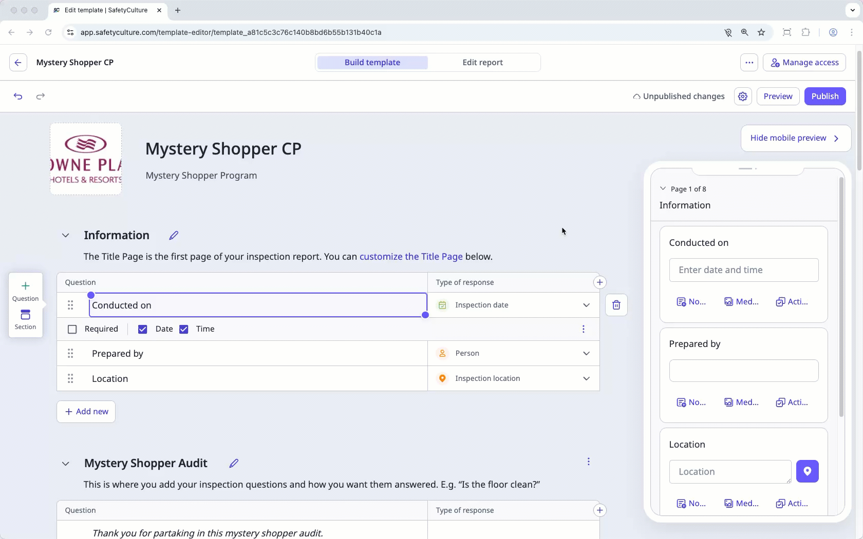 Reorder template pages via the web app.