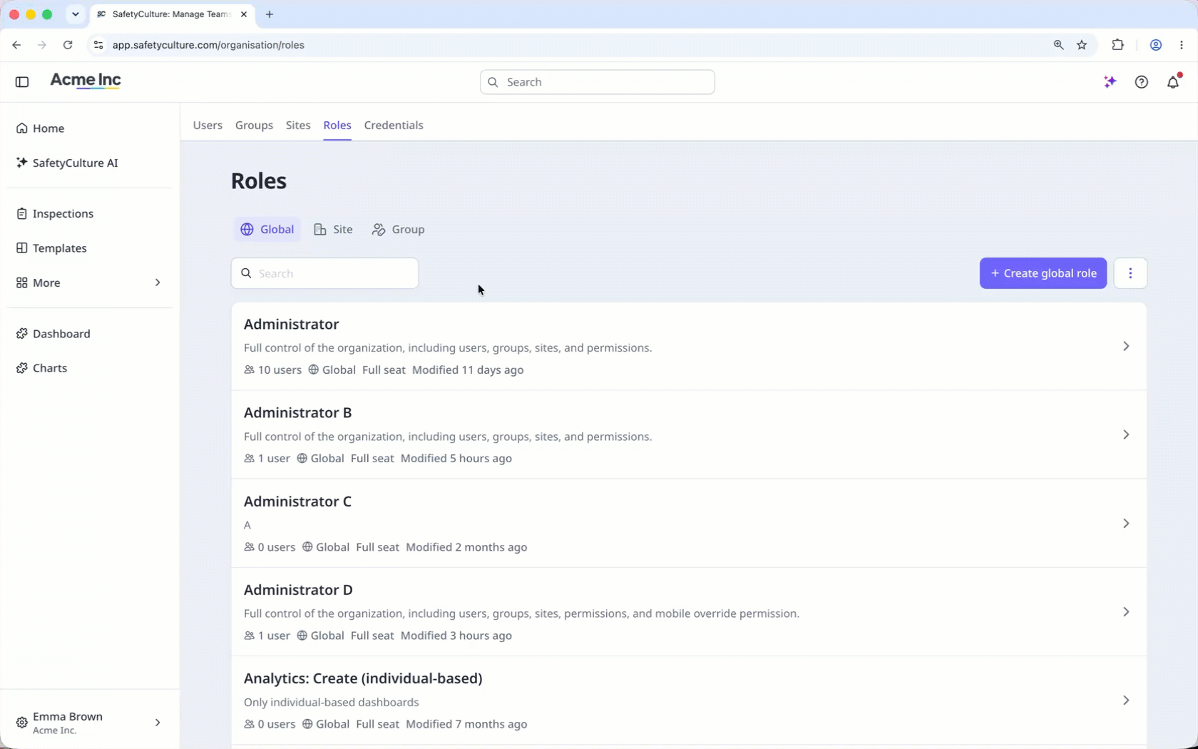 Edit a role to update role details.