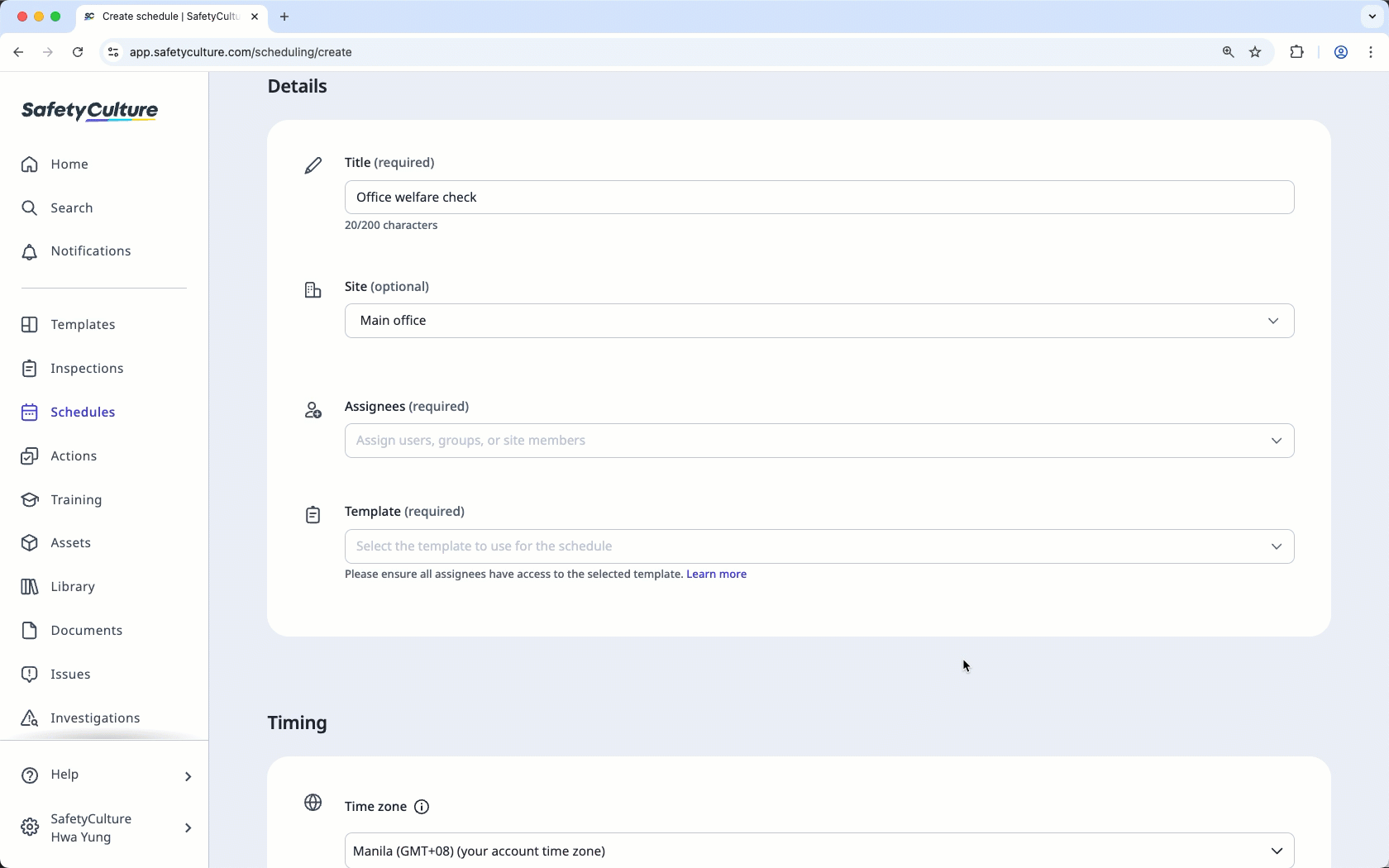 Attribuez un planning aux utilisateurs, aux groupes ou en fonction de l'adhésion à un site via l'application Web.