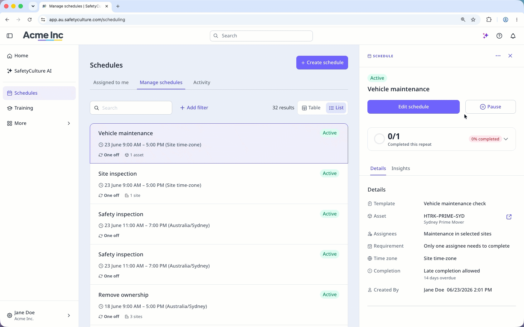 Give groups and users "edit" and "owner" access to a schedule