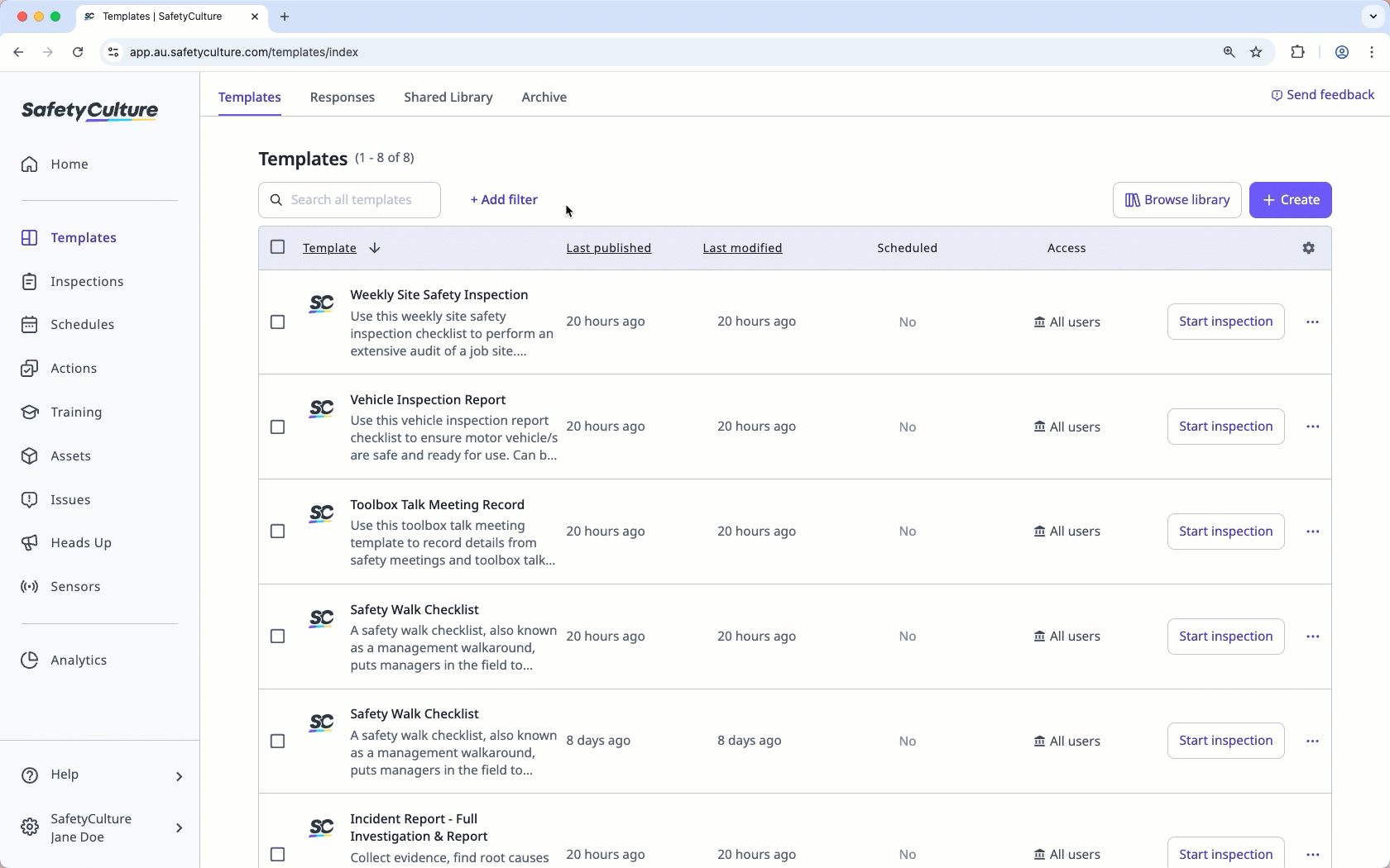 Filter templates via the web app.