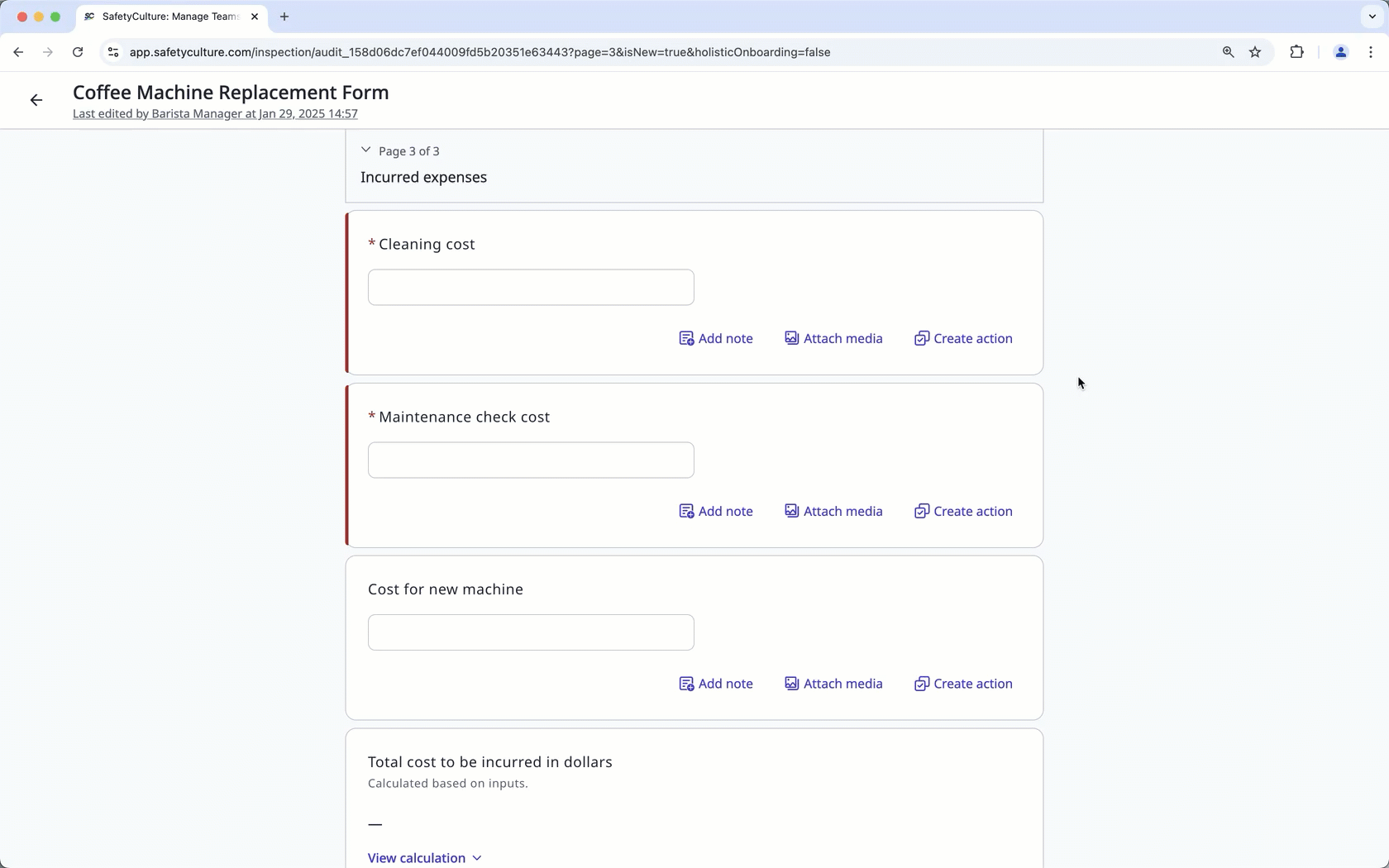 View a calculation response question via the web app.