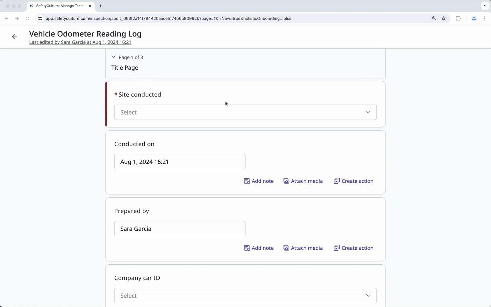Répondez à une question sur les actifs lors des inspections via l'application web.
