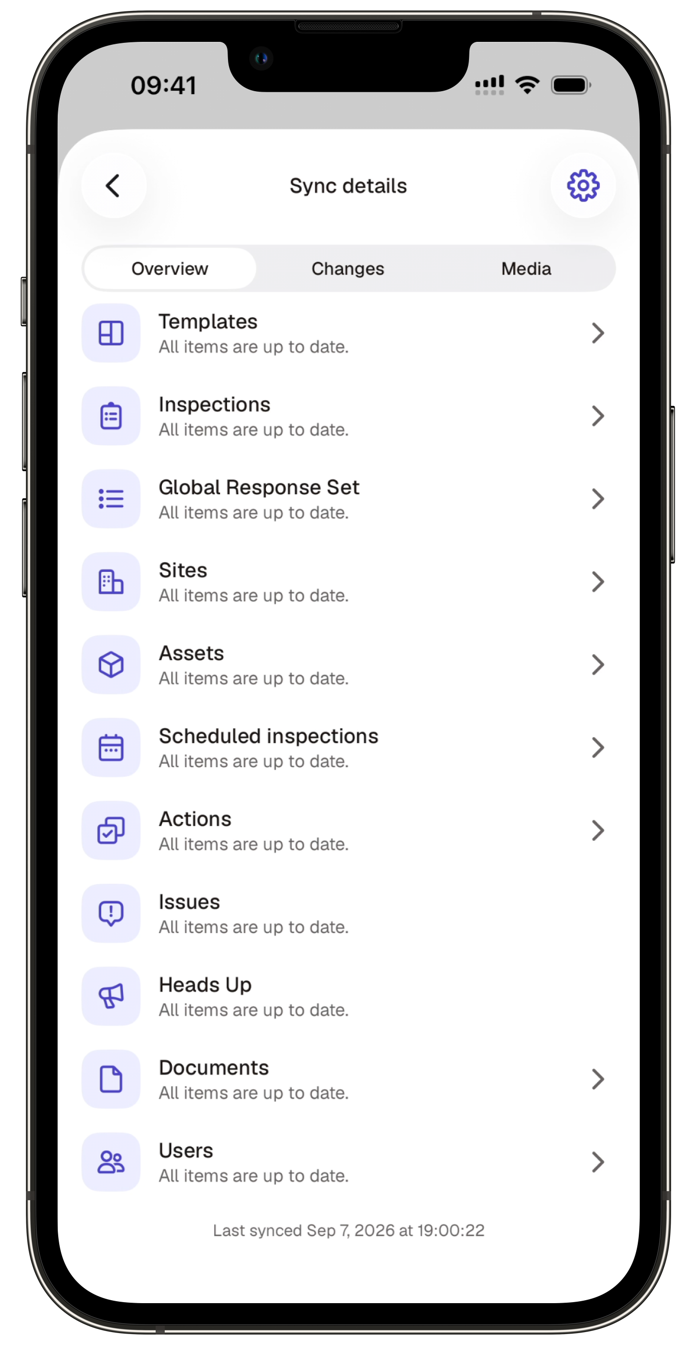 The detailed syncing status list on the mobile app.
