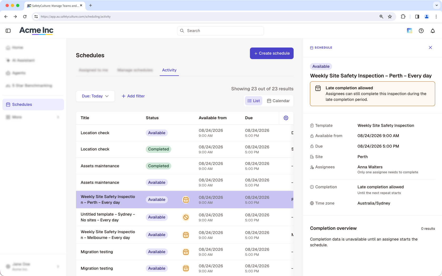 Un ejemplo del panel de detalles de una repetición programada en la pestaña de "Actividad" de la nueva experiencia de Programas en la aplicación web.