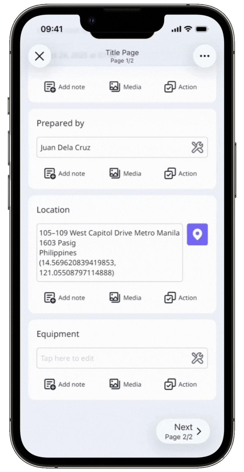 Scan QR code in inspections via the mobile app.