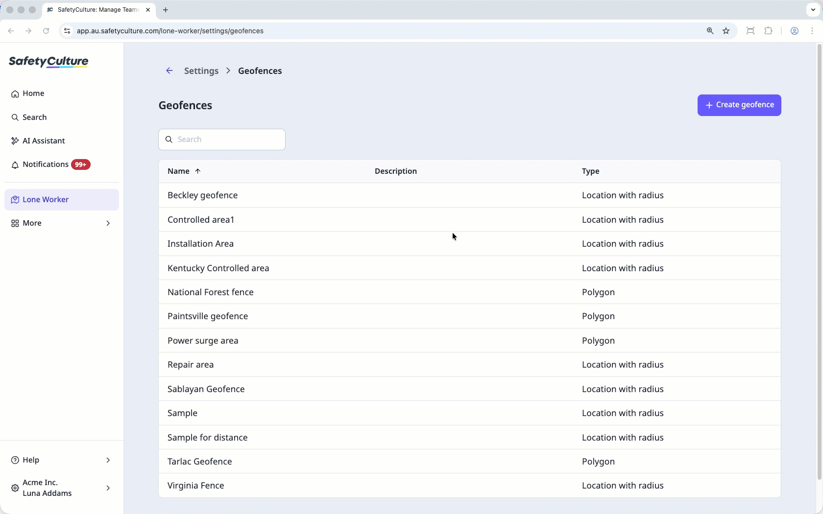 Supprimer une geofence via l'application Web.