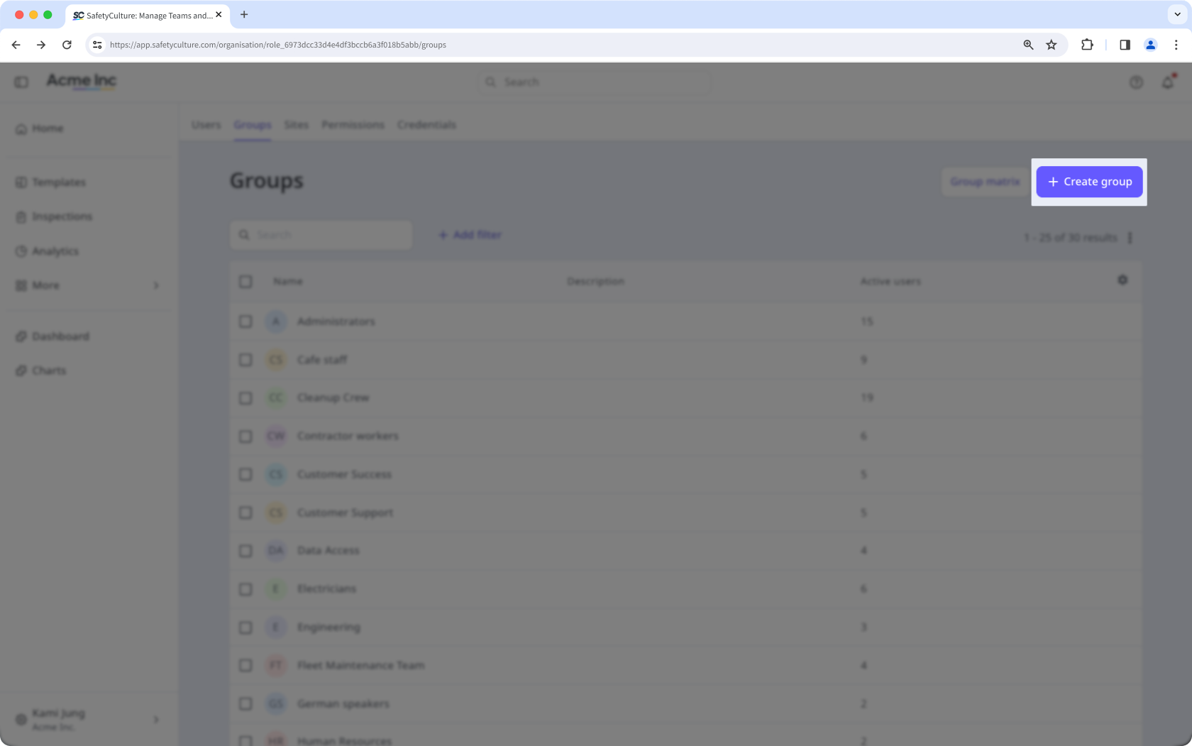 L'option pour créer un groupe dans la page Groupes.