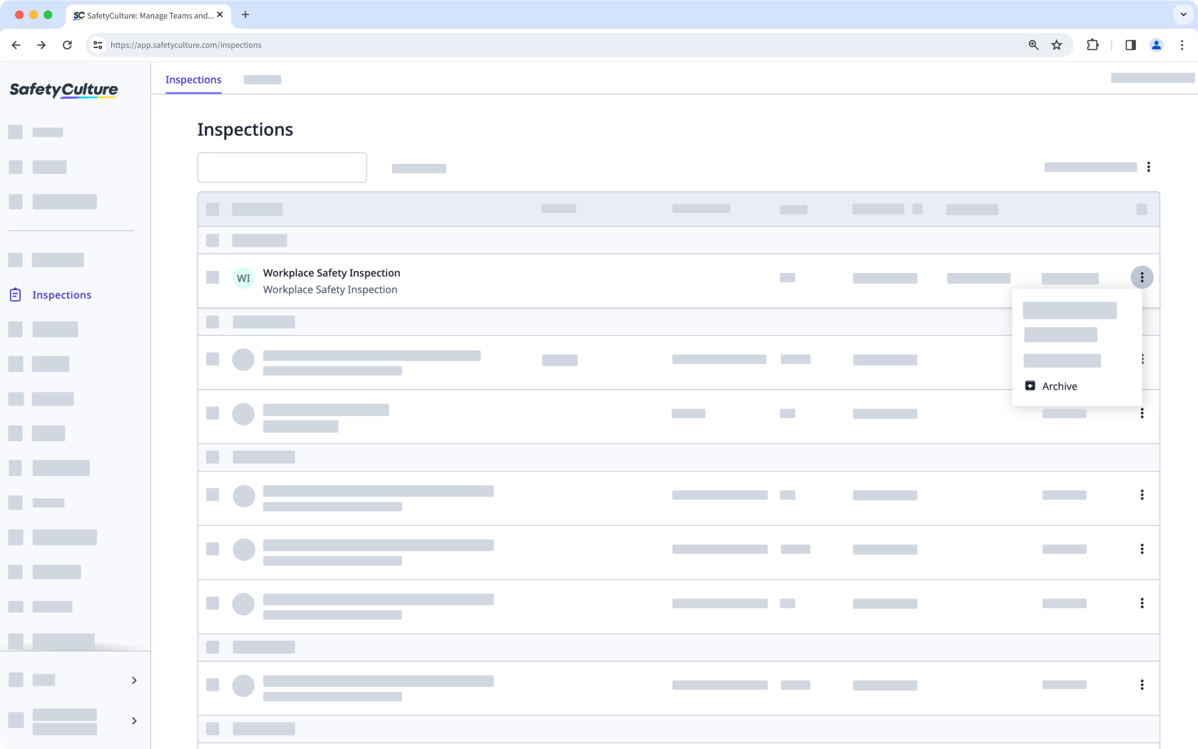 Archiva las inspecciones a través de la aplicación web.