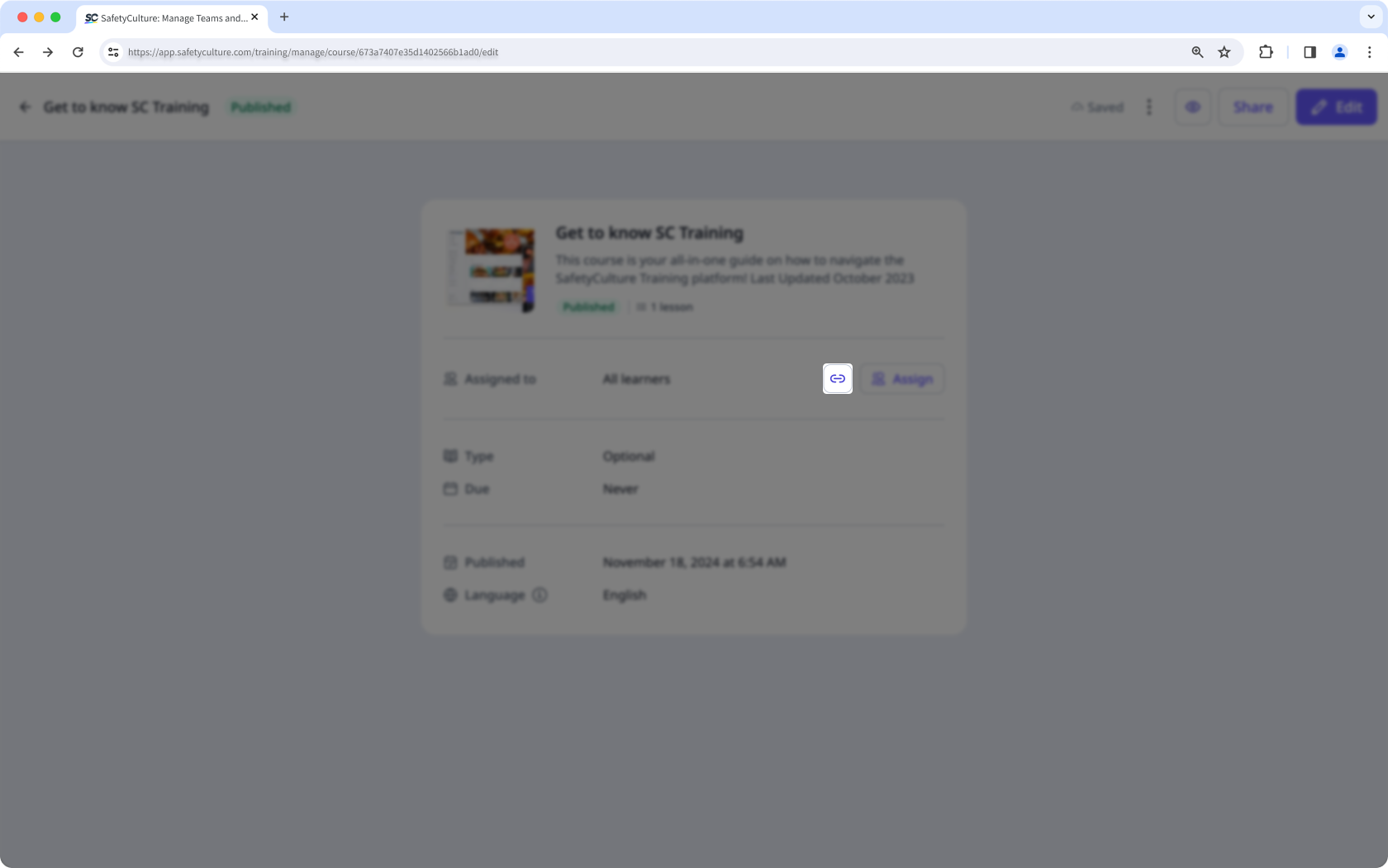 Share the course's link and QR code to users via the web app.