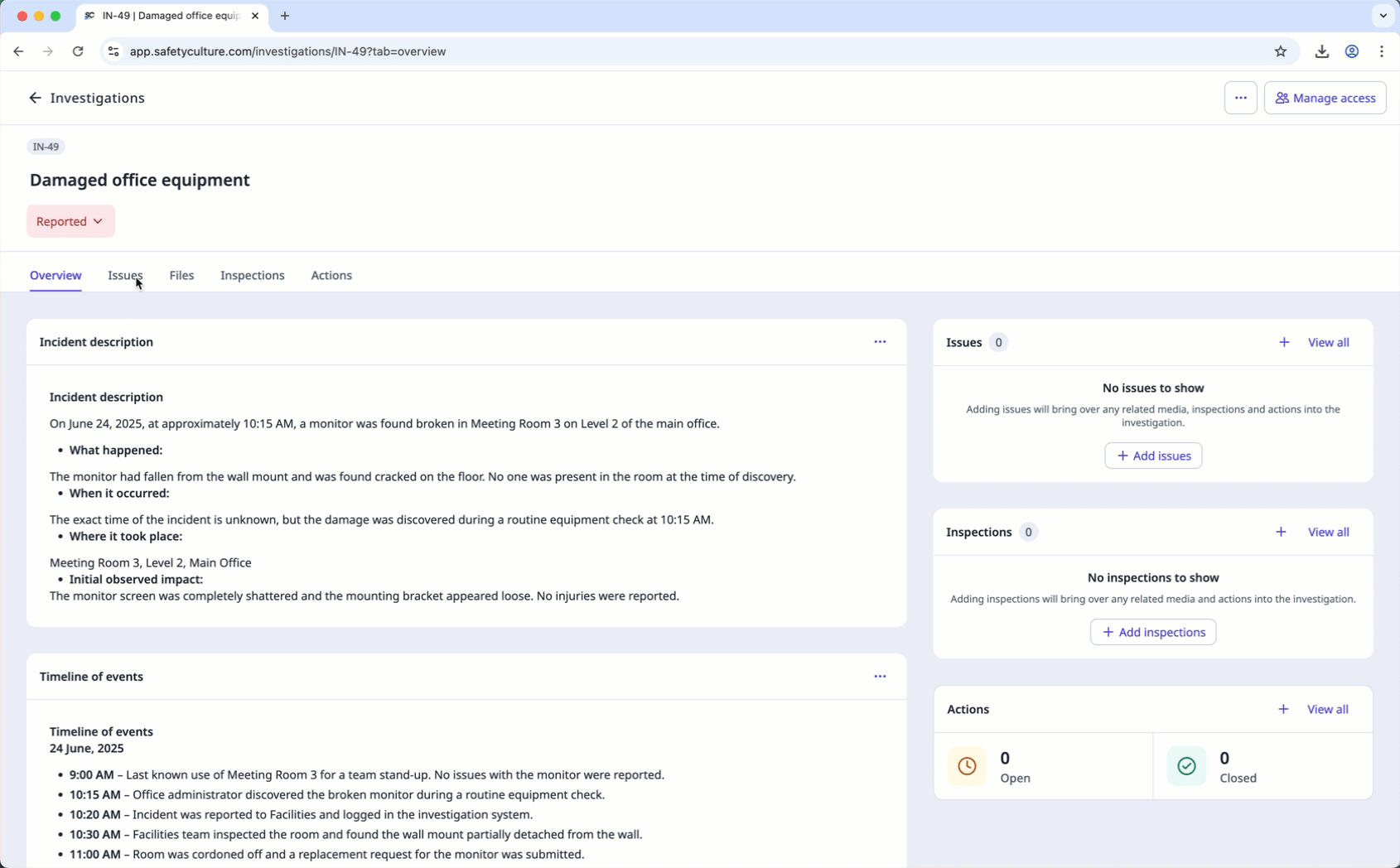 Add investigation details and supporting evidences via the web app.