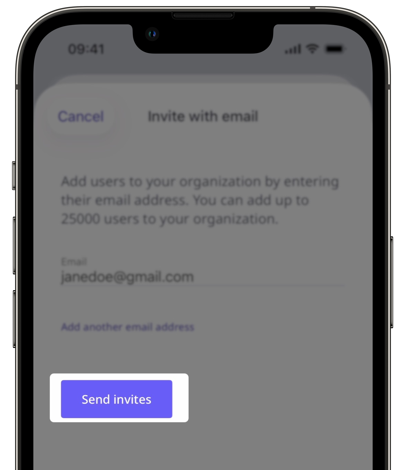 Einen Nutzer über die Mobile-App anhand seiner E-Mail-Adresse einladen.