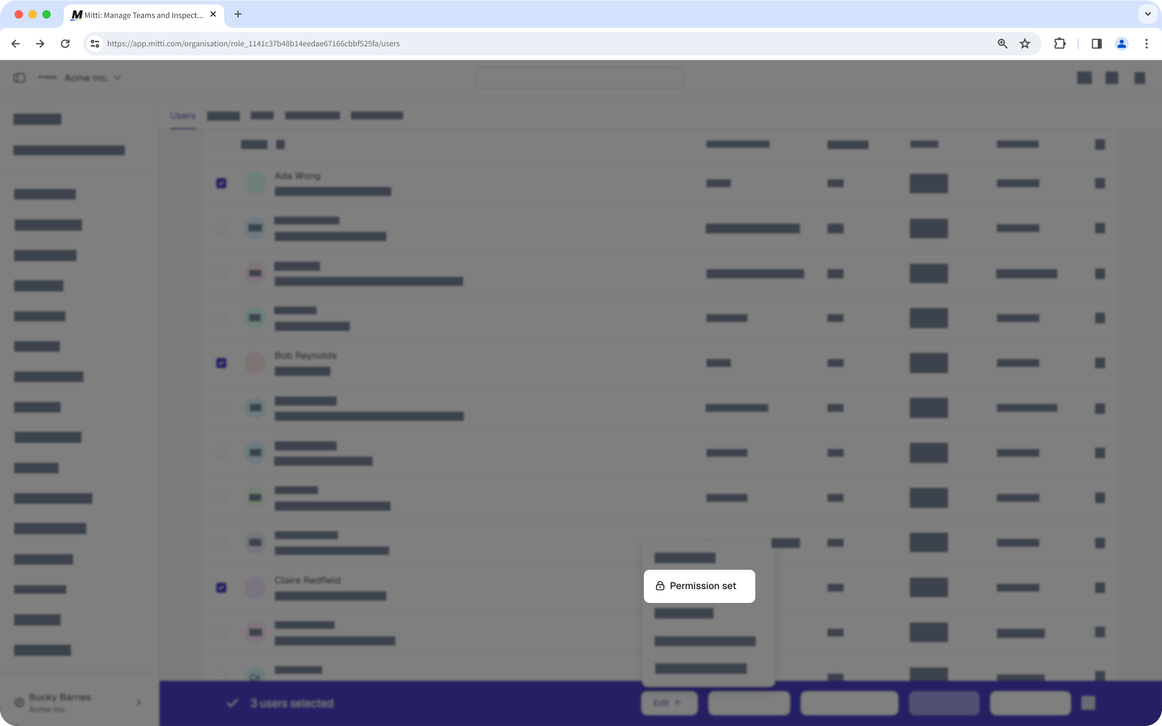 Bulk change users' permission sets via the web app.