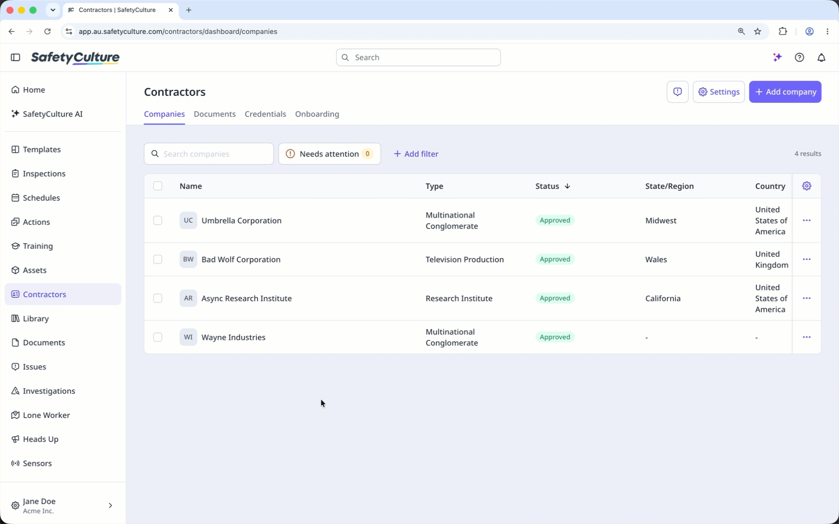 Click 'Workers' tab on the company profile and select a worker to view their credentials.