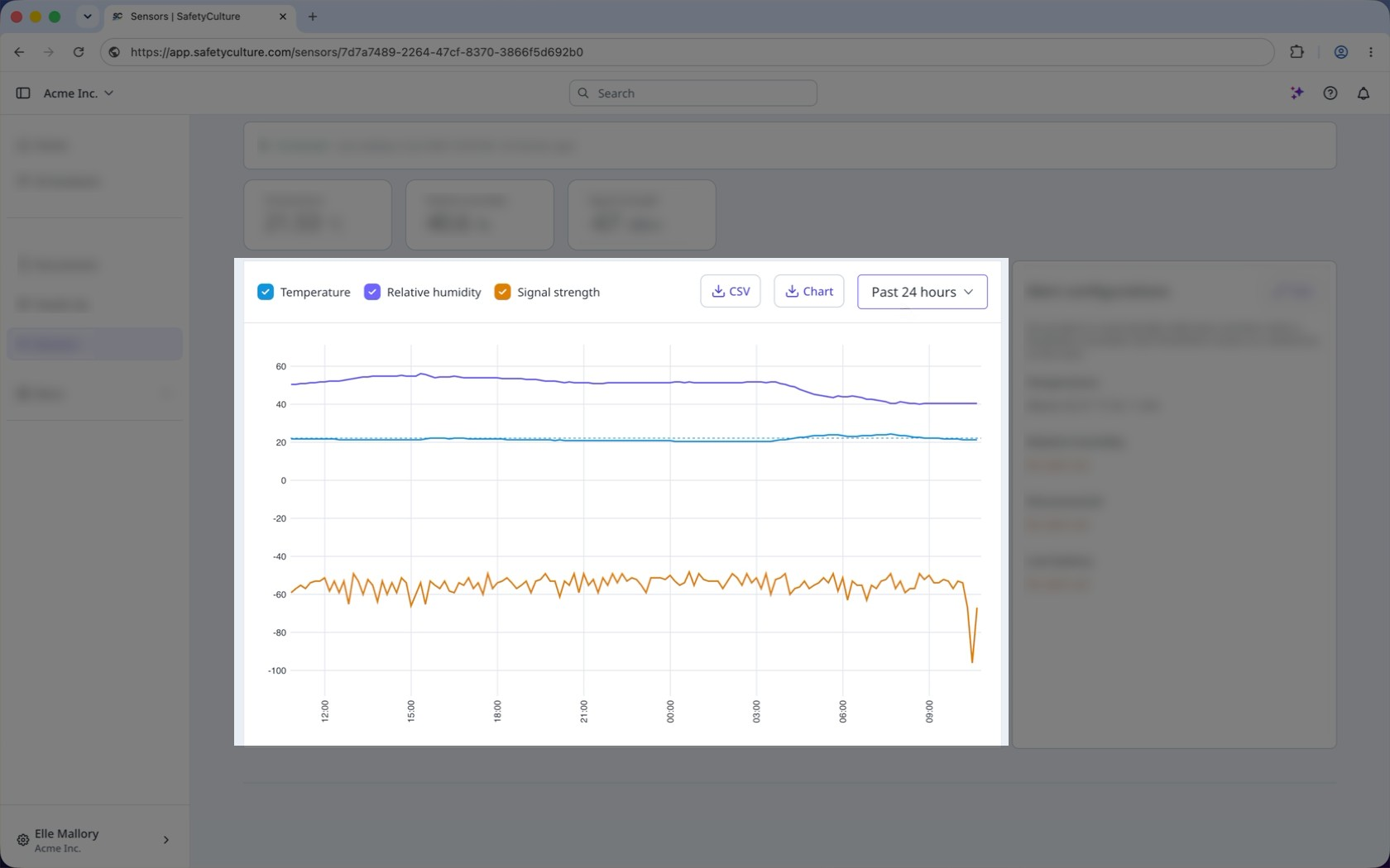 Exporte datos del sensor a través de la aplicación web.