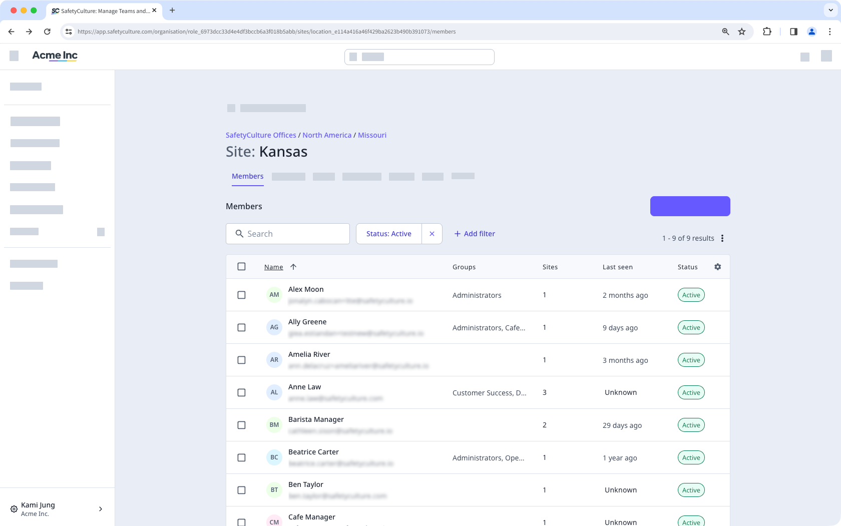 A list of users directly added as site members.
