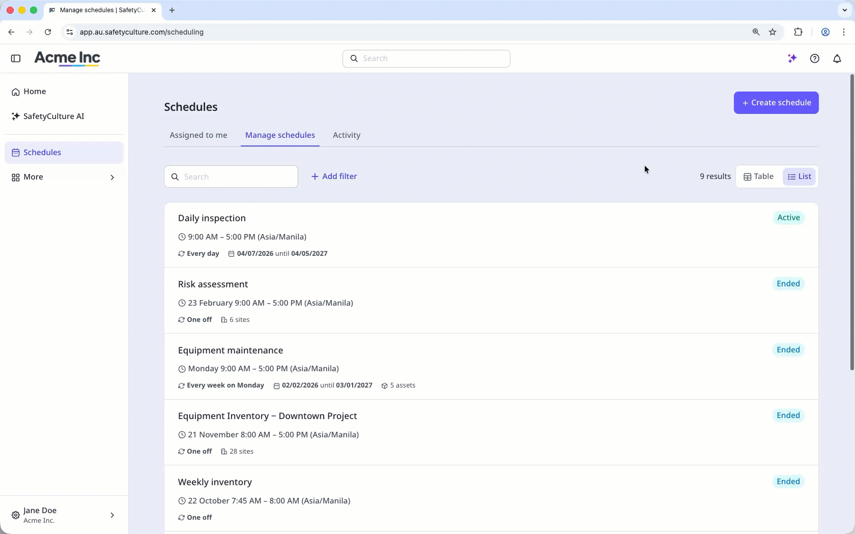Duplicate an ended schedule.