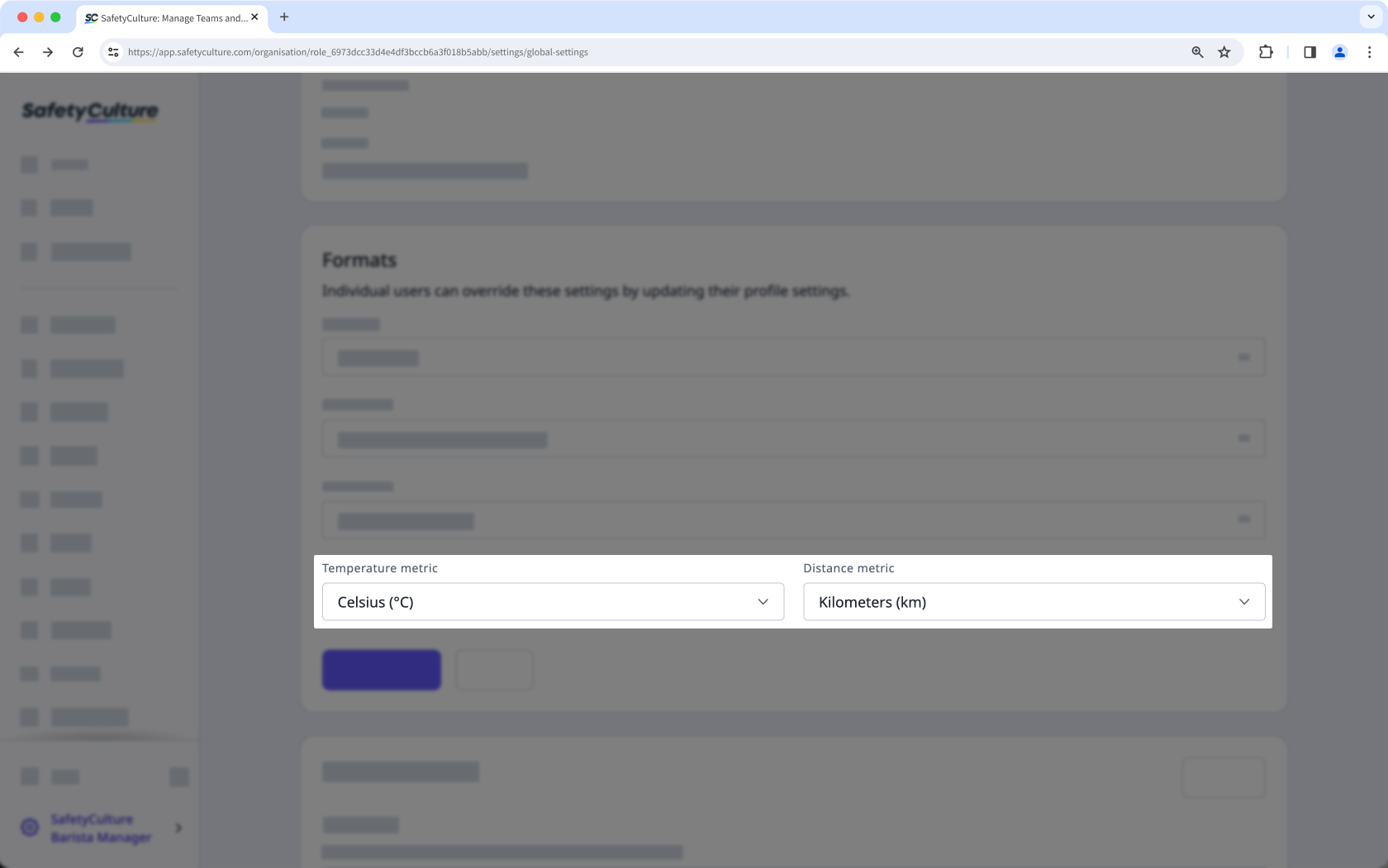 Mithilfe der Web-App die Temperatur- und Entfernungsmesseinheiten Ihrer Organisation ändern.