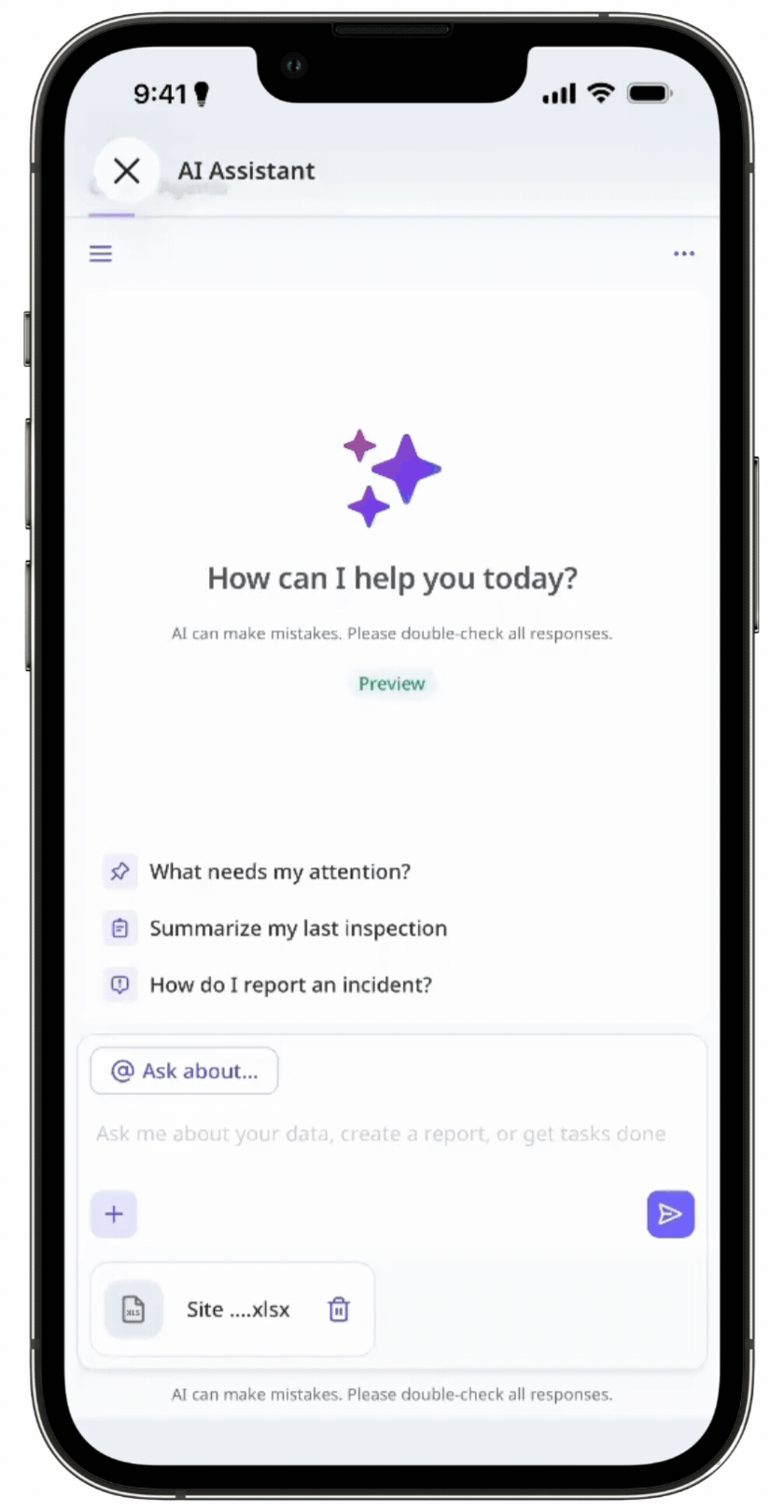 Tap on a generated file by the AI Assistant to review its content.
