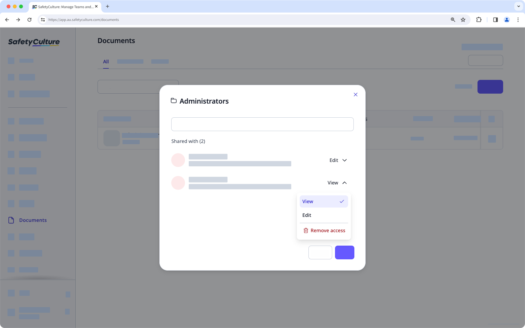 Gestionar el acceso a Documentos a través de la aplicación web.