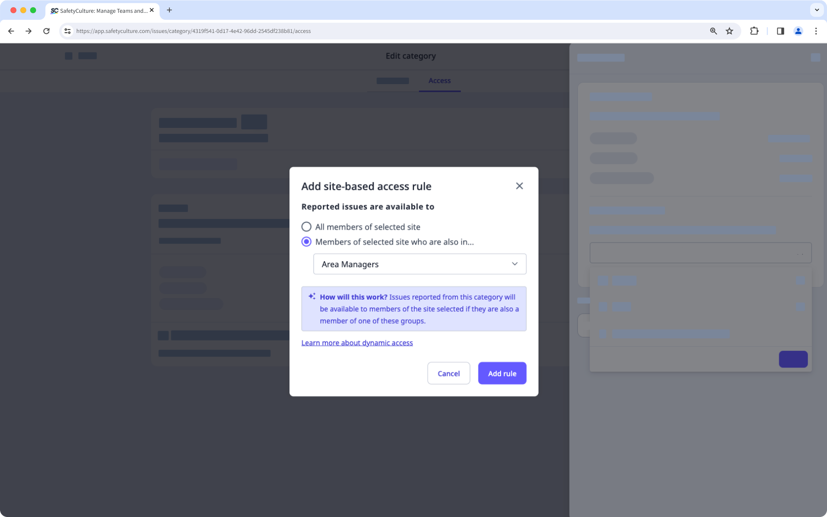 Add site-based access rule via the web app.