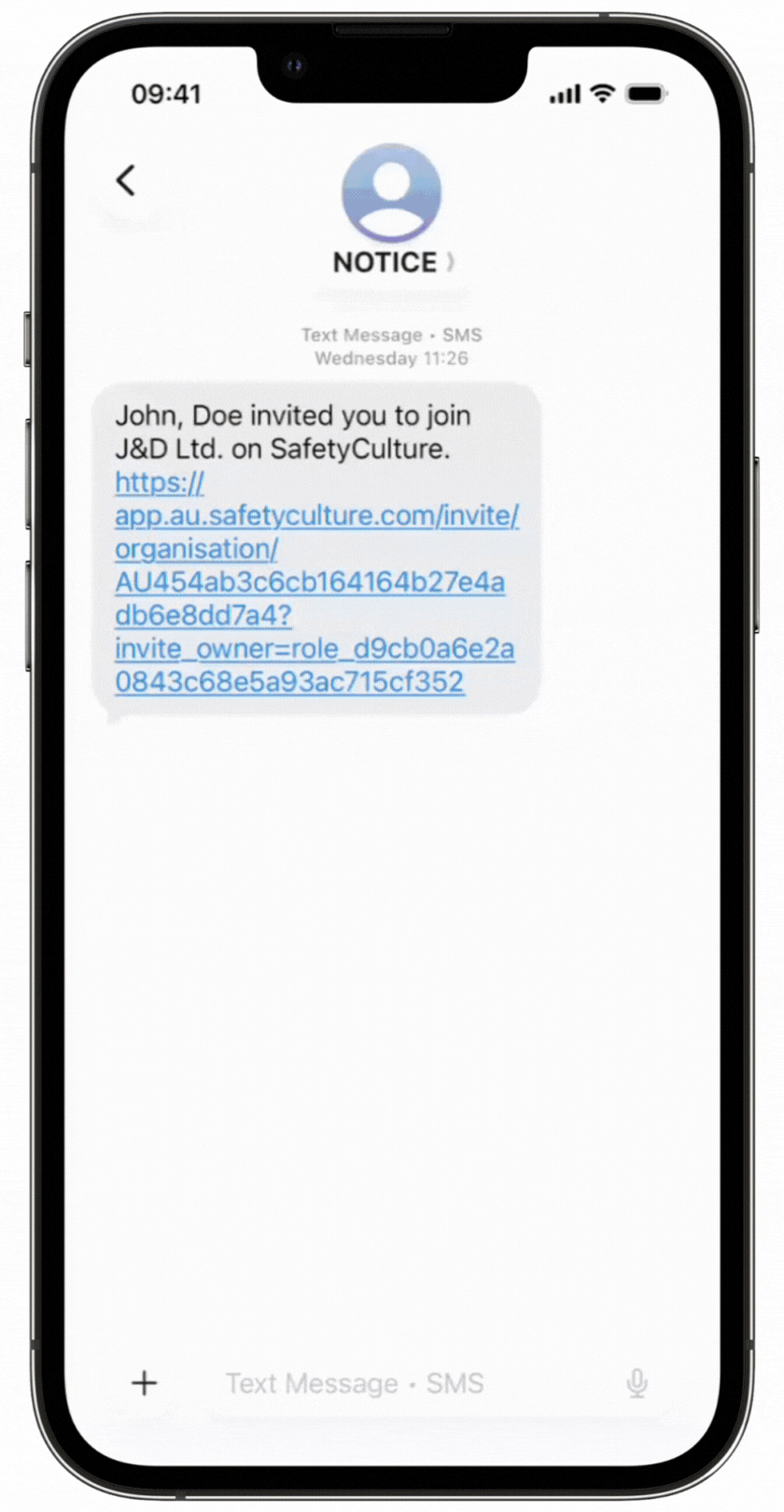 Joining an organization via an SMS link on the mobile app.