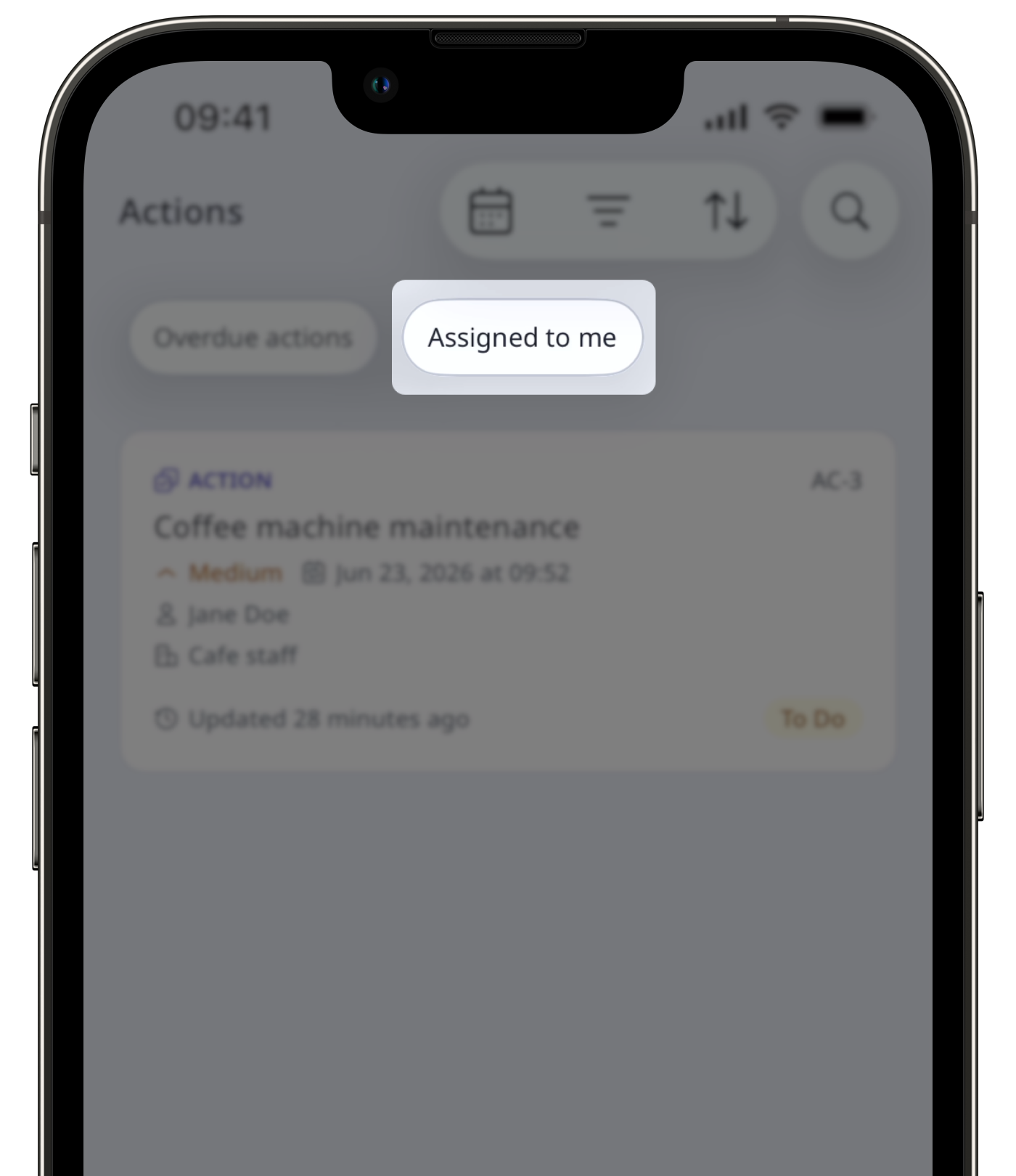 View an assigned action via the mobile app.