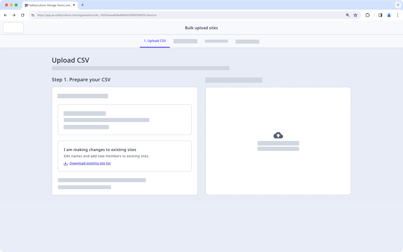 Download a list of existing sites via the web app.