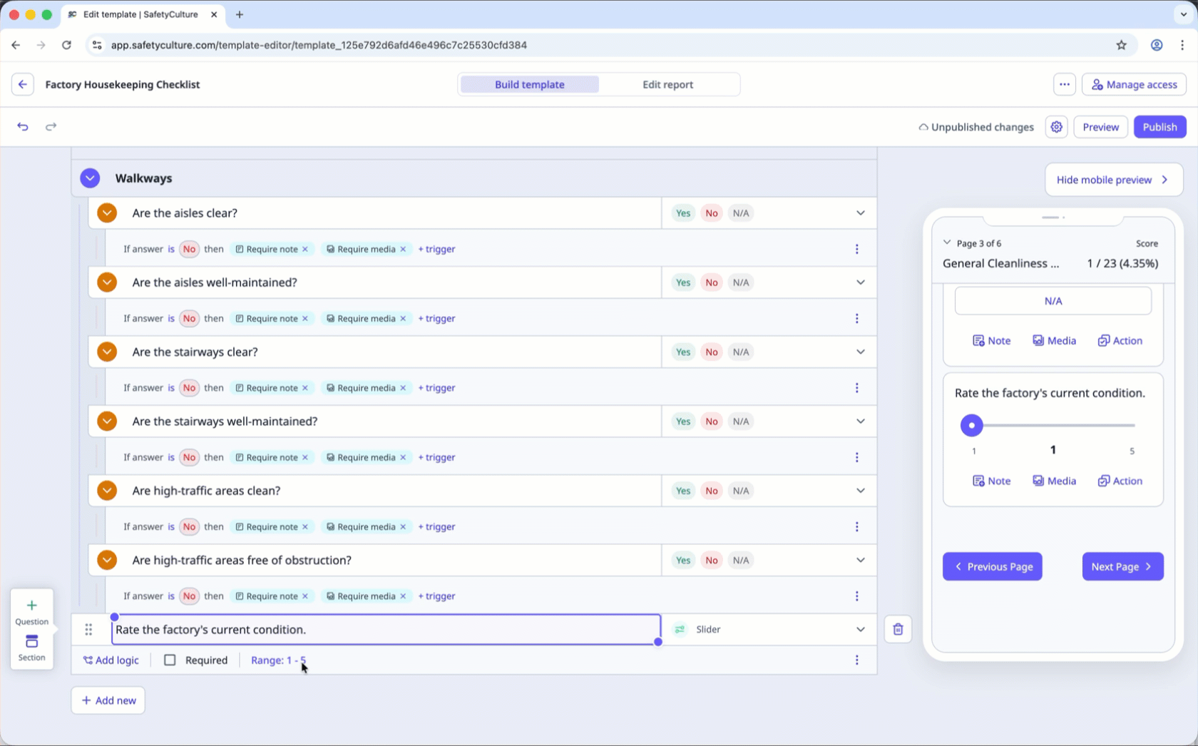 Set the score for a slider response question via the web app.