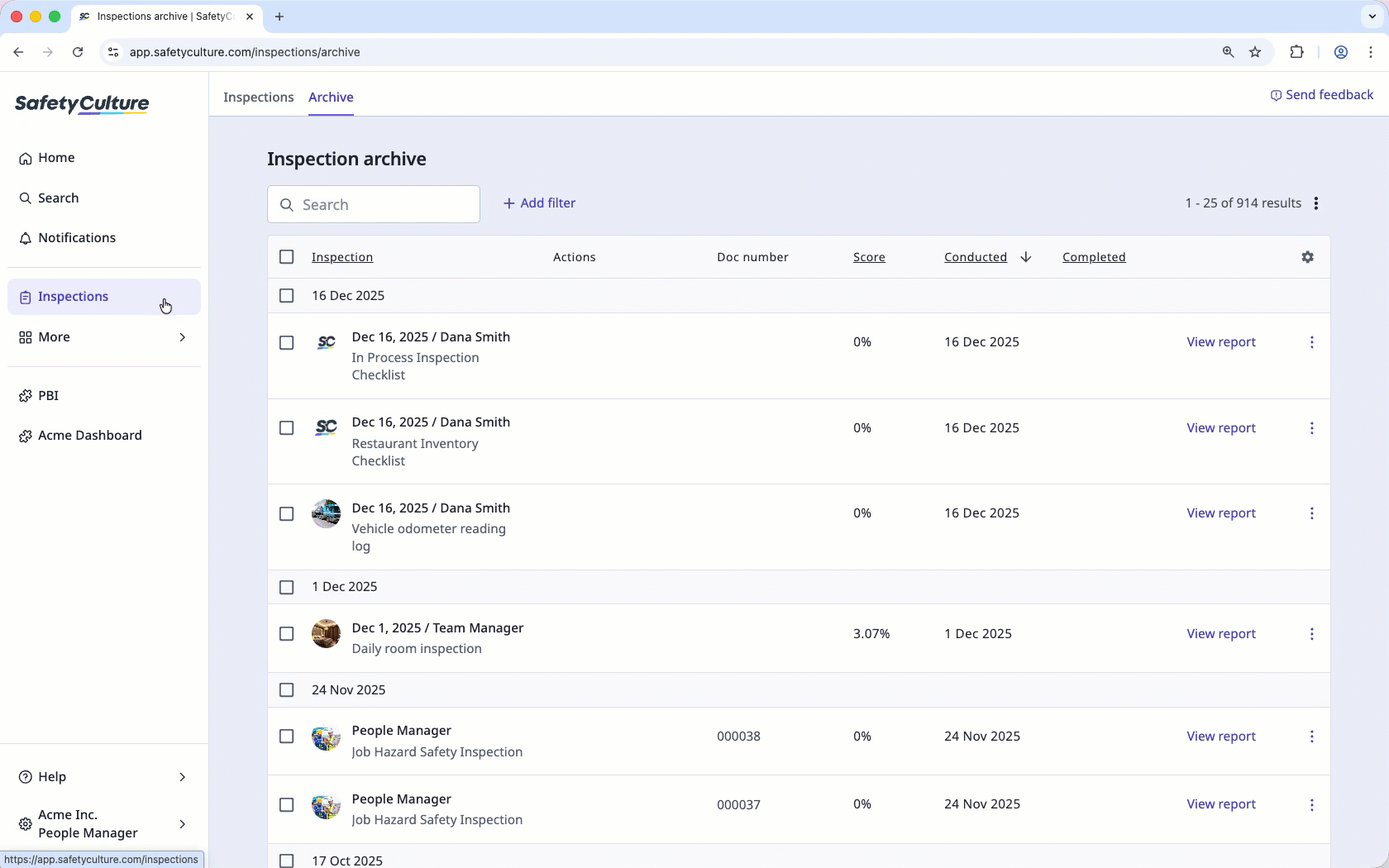 Bulk delete inspections via the web app.