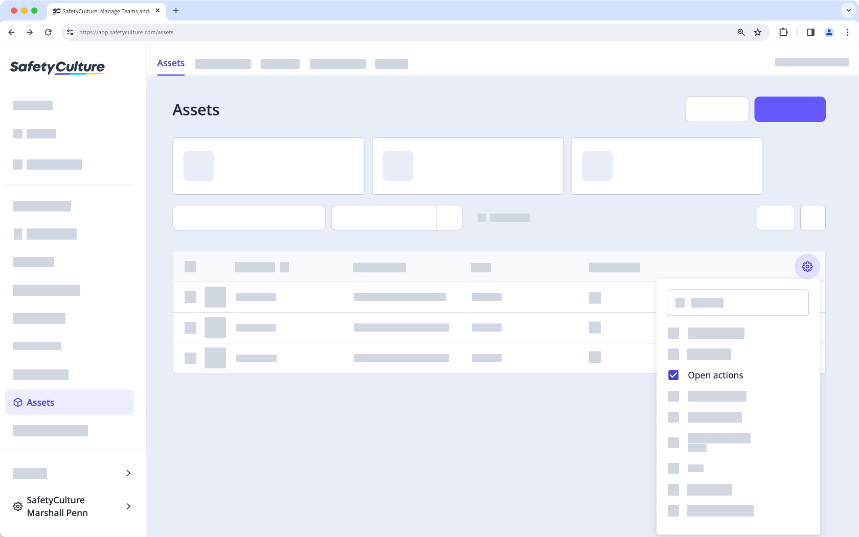 Afficher les actions en cours sur le tableau de liste des actifs à partir de l'application Web.