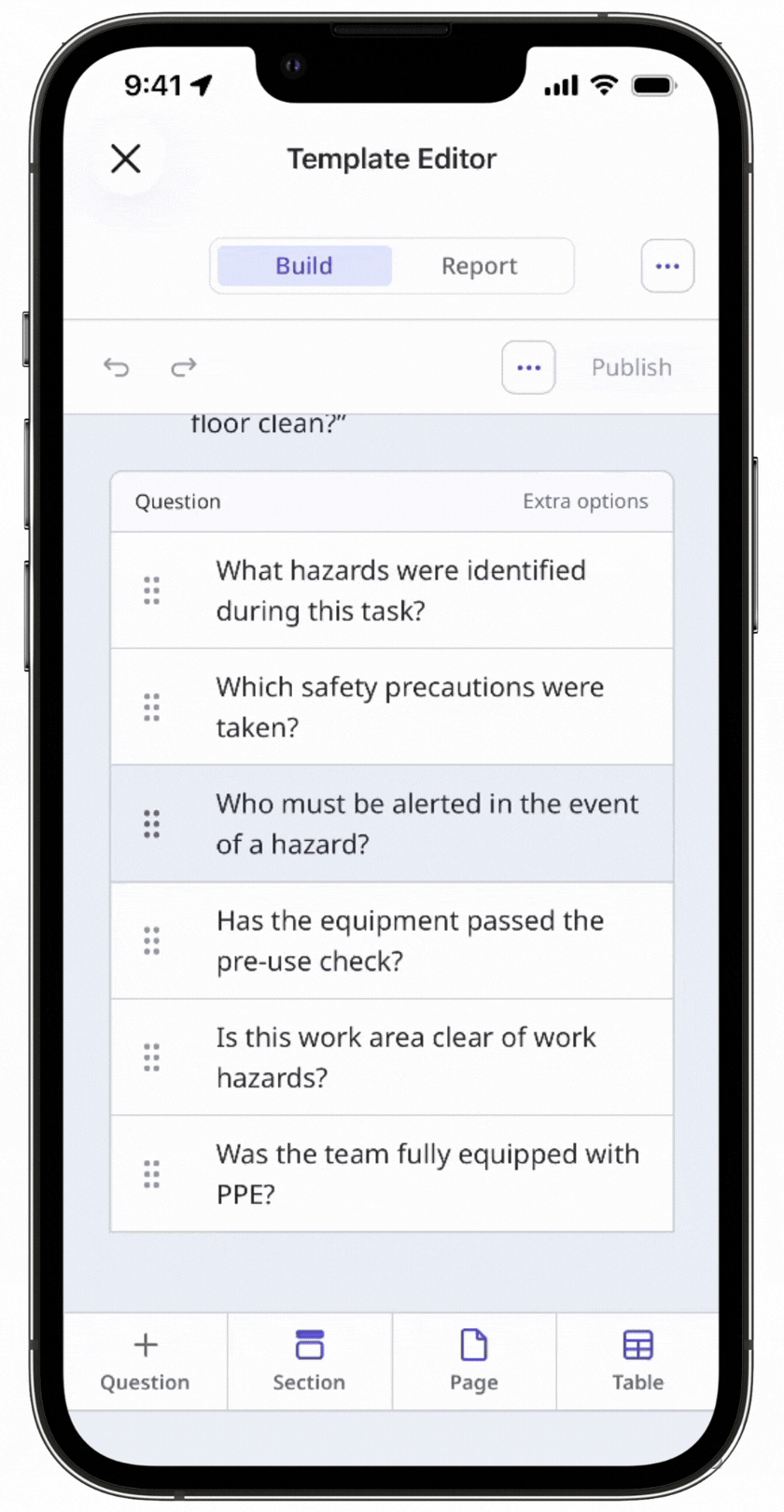 Bulk delete questions in a template via the mobile app.