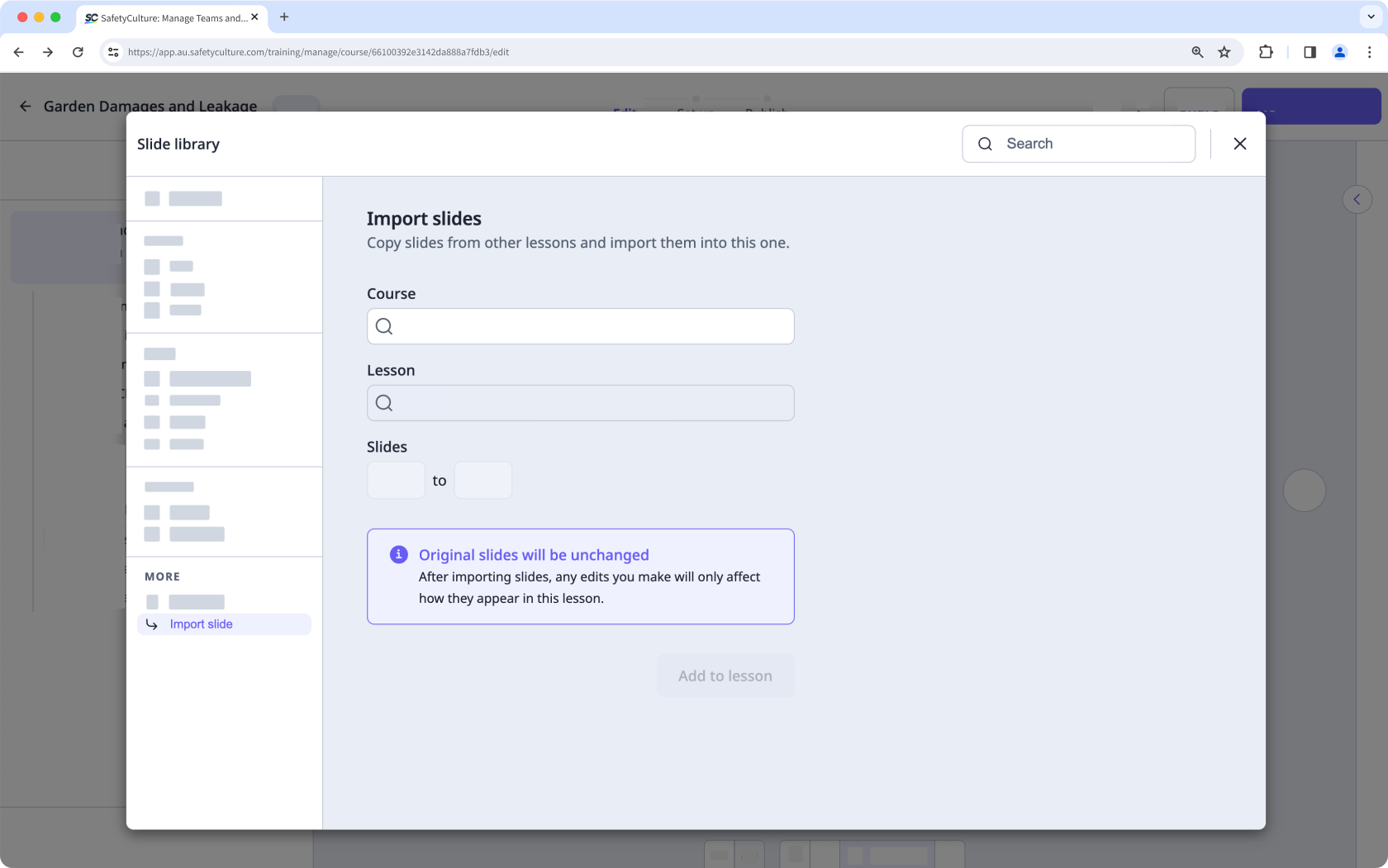 Displays how to import lesson slides