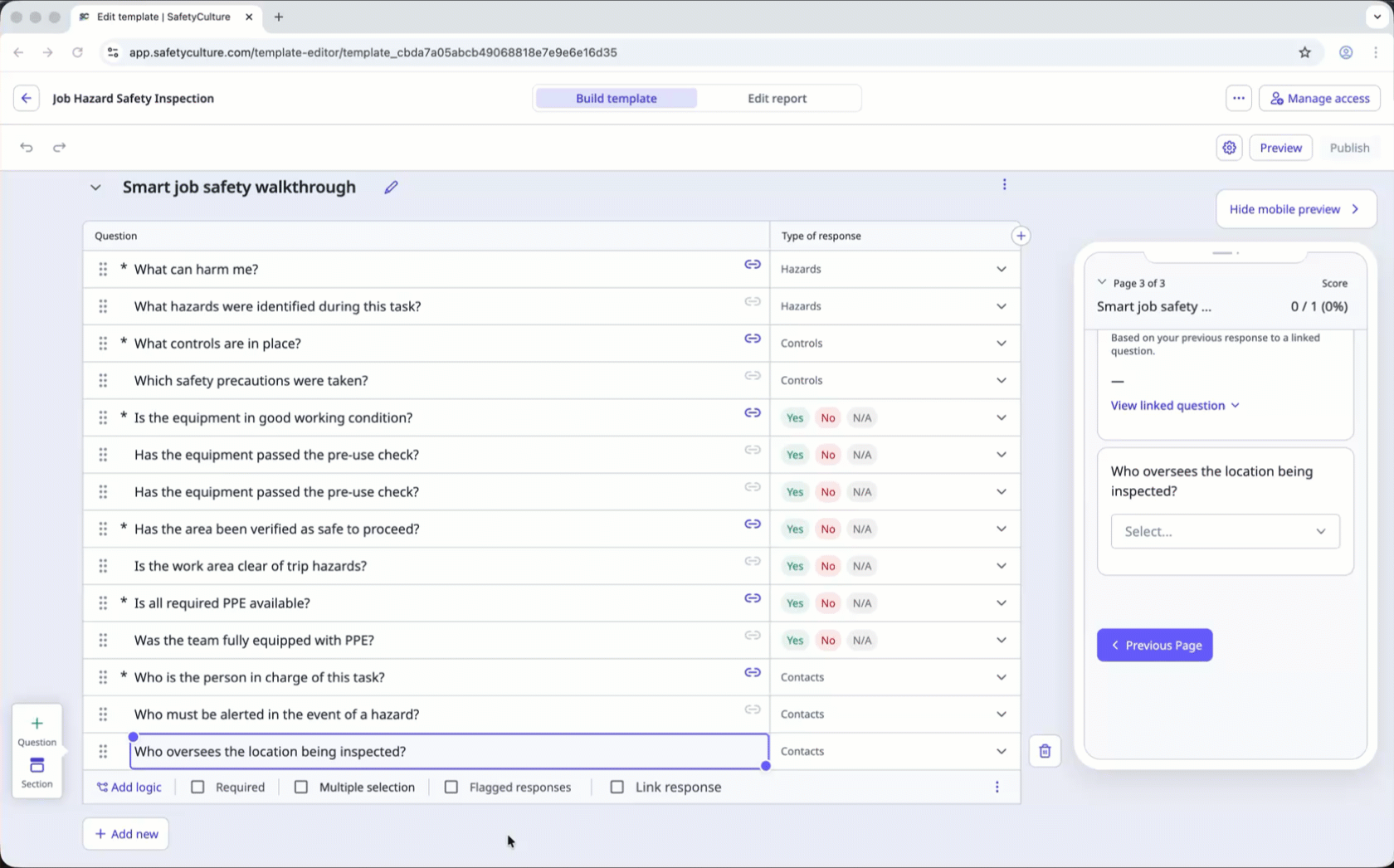 Create a signature response question via the web app.