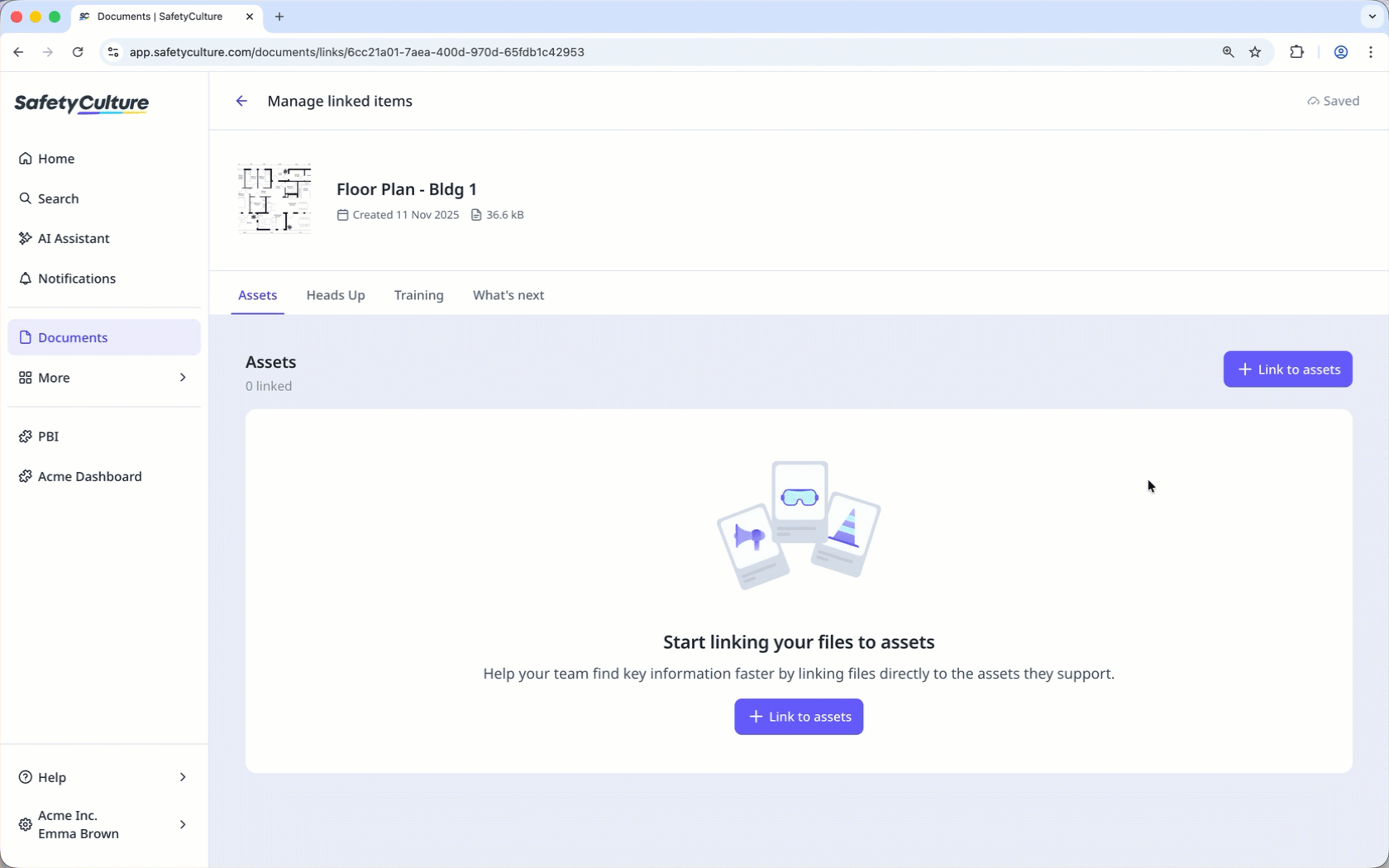 Link an asset to a file via the web app.